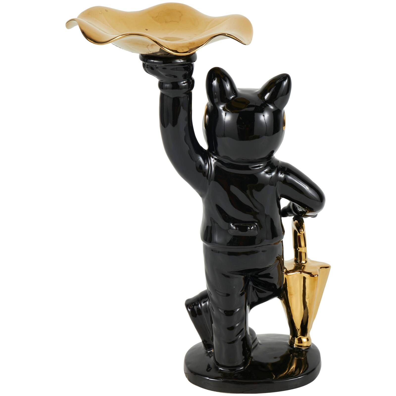 13.25" Black Ceramic Bulldog with Golden Accents Sculpture Décor