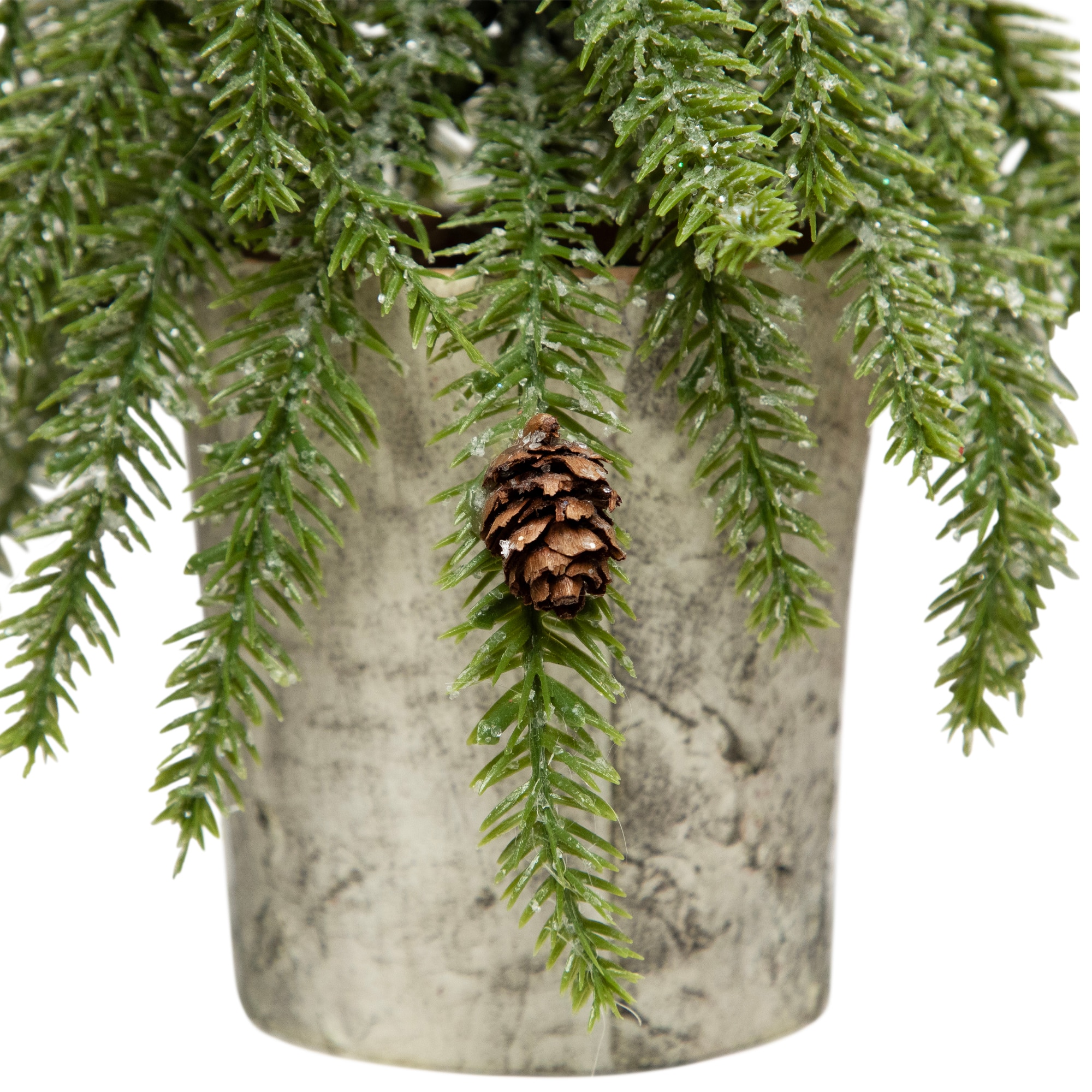 12" Unlit Icy Pine Mini Christmas Tree with Pinecones in Faux Birch Wood Pot