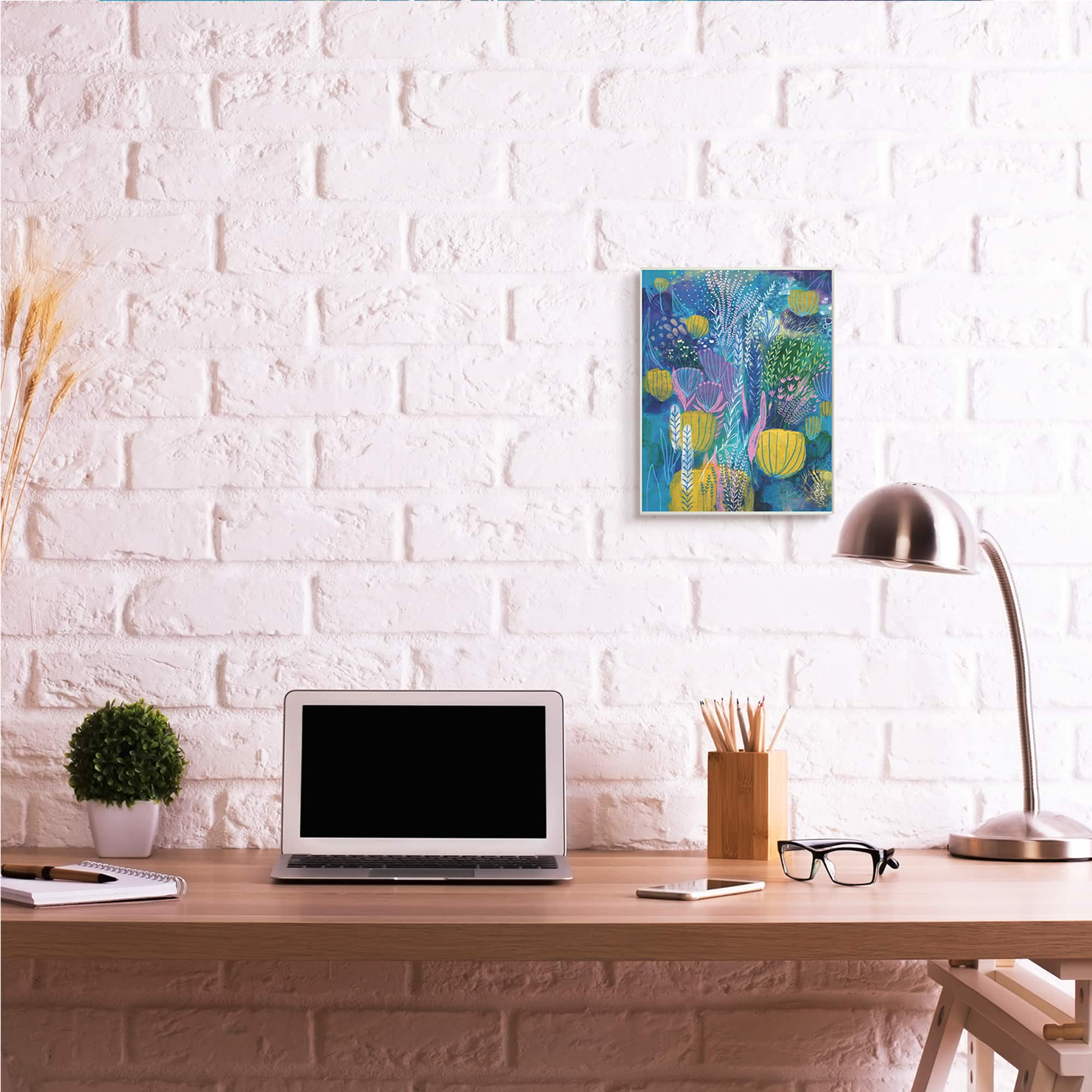 Stupell Industries Field of Abstract Florals Blue Green Yellow Wall Plaque