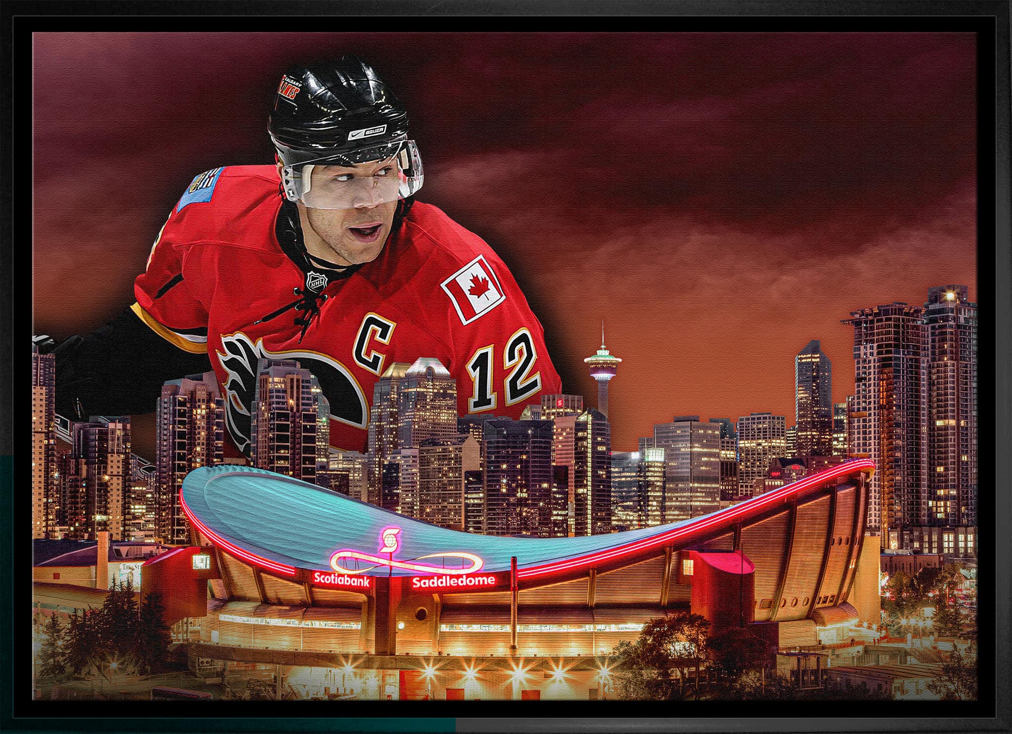 Jarome Iginla 20" x 29" Framed Canvas Flames Skyline-H 31.5" x 22.5"