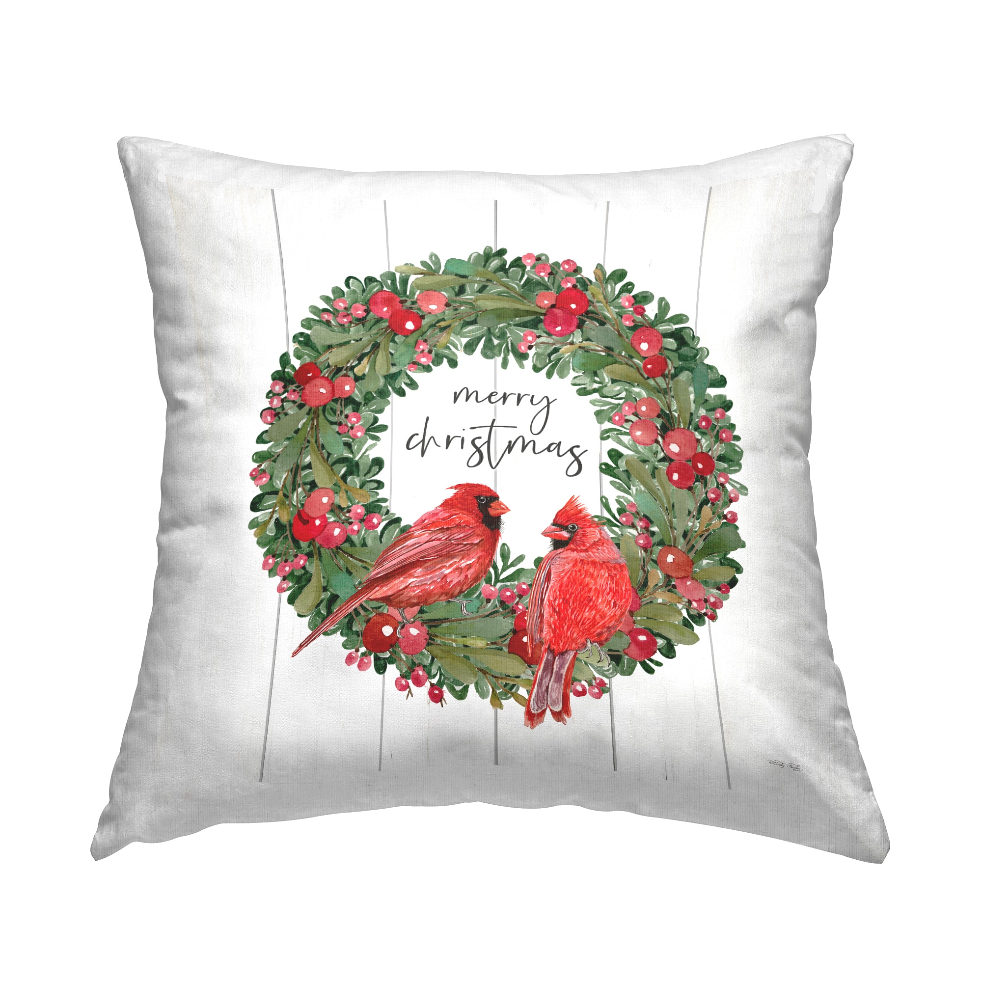 Stupell Industries Merry Christmas Cardinal Wreath Throw Pillow