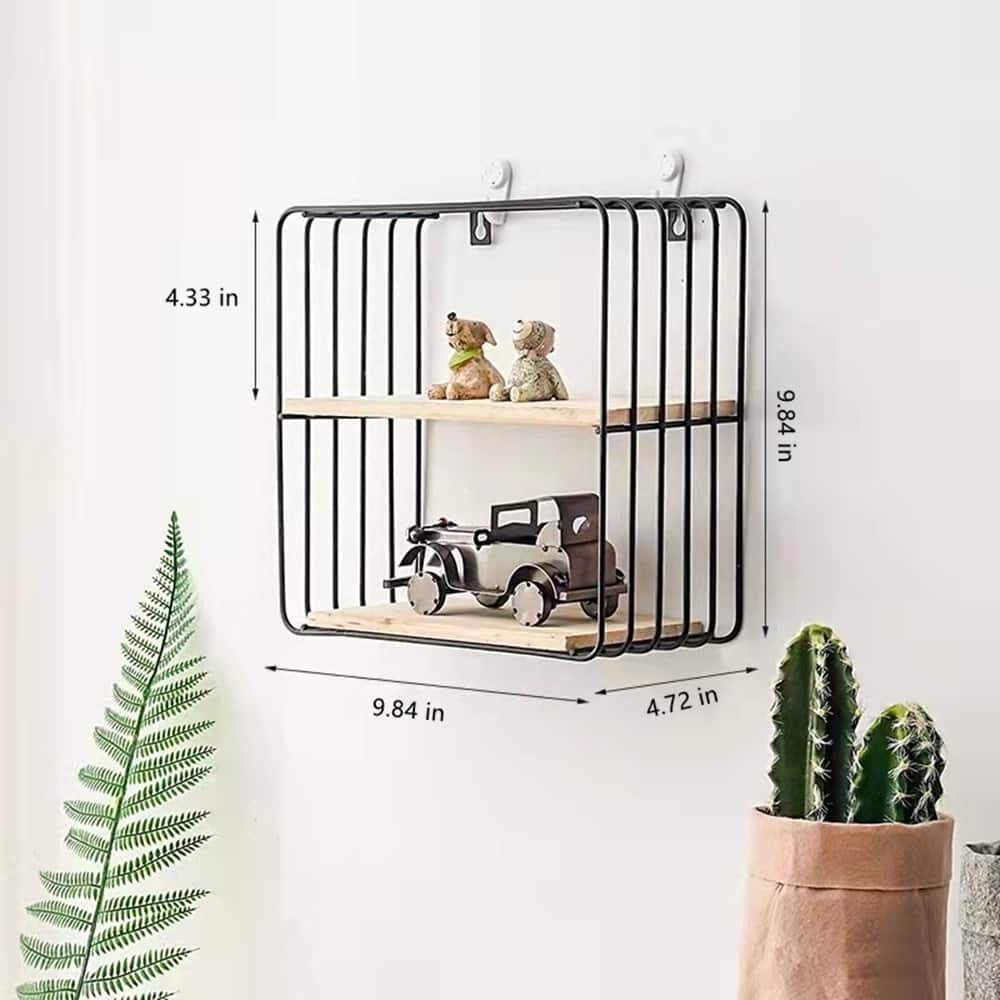 NEX™ Black 2-Tier Iron Square Floating Wall Shelf