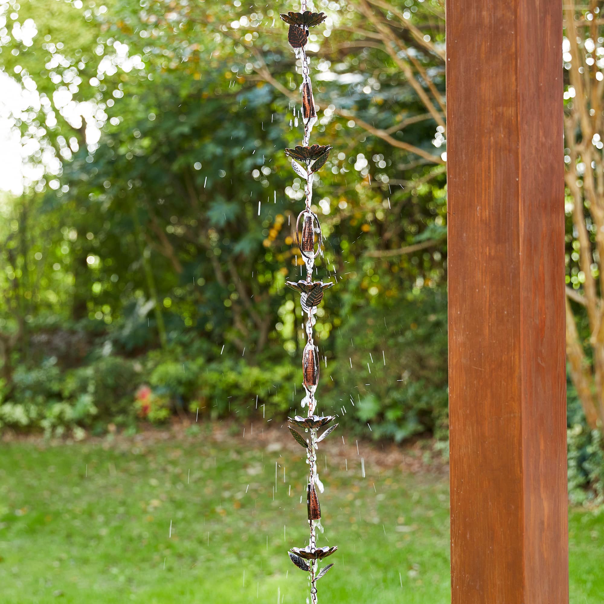 Glitzhome® 8.5ft. Faux Copper Lotus Flower & Bell Rain Chain