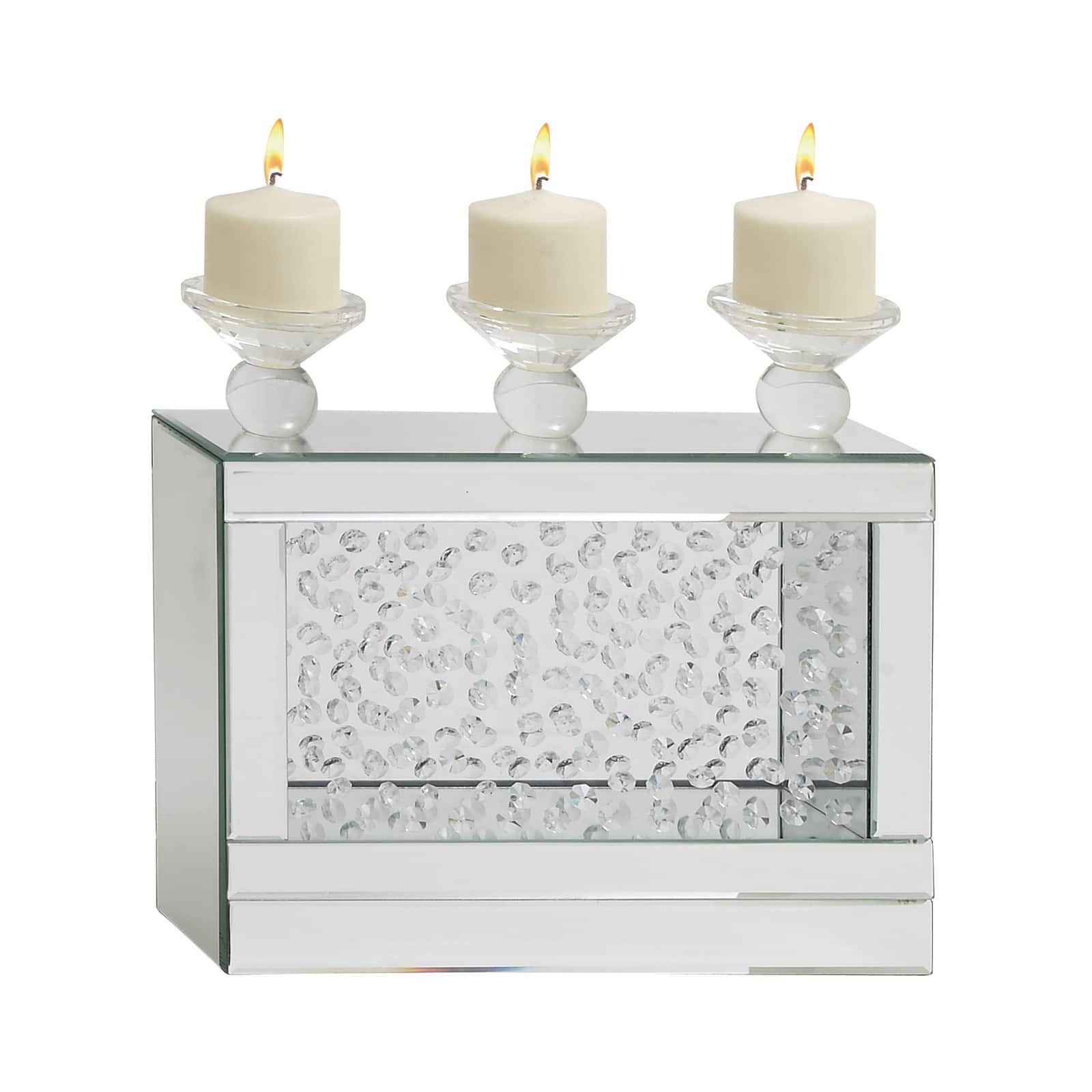 16" Silver Wood Glam Candlestick Holder