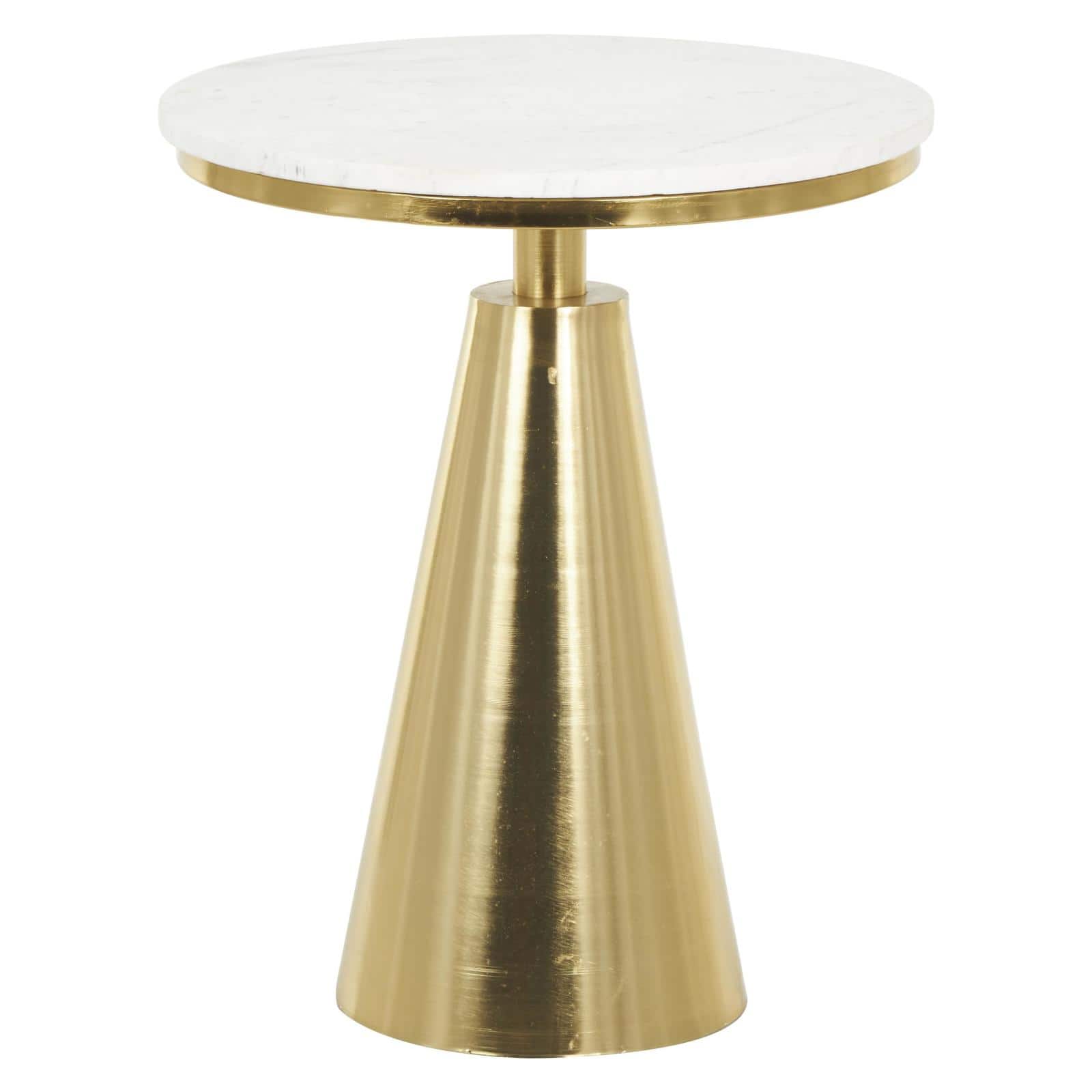 20" x 24" Gold Metal Geometric Cone Accent Table with White Marble Tabletop