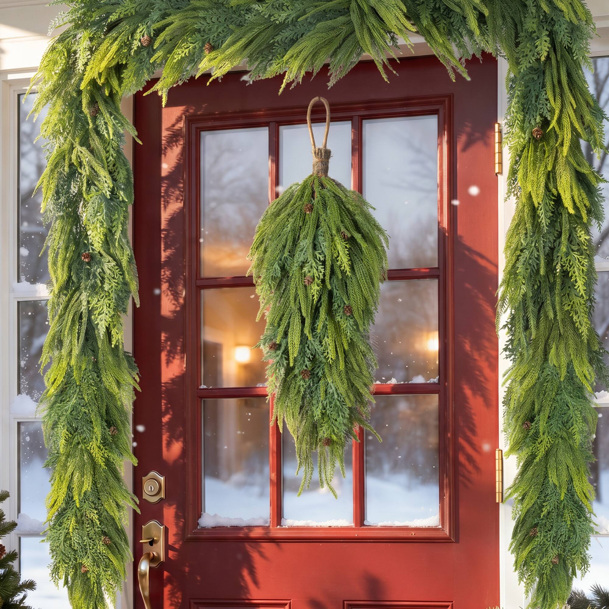 Glitzhome® 31.5" Christmas Greenery Mixed PE Teardrop with Pinecones