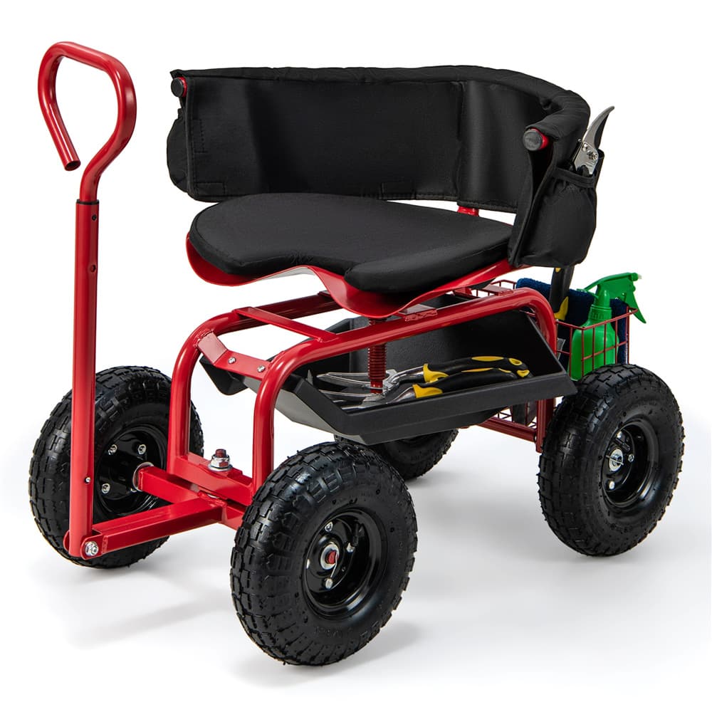 Costway Height-Adjustable Rolling Garden Cart Scooter with Swivel Seat