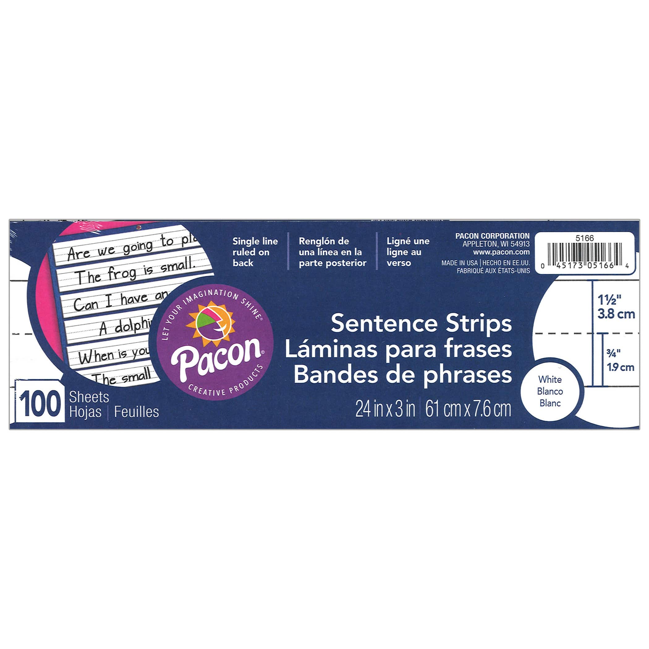 Pacon® White 3" x 24" Sentence Strips, 6 Packs of 100