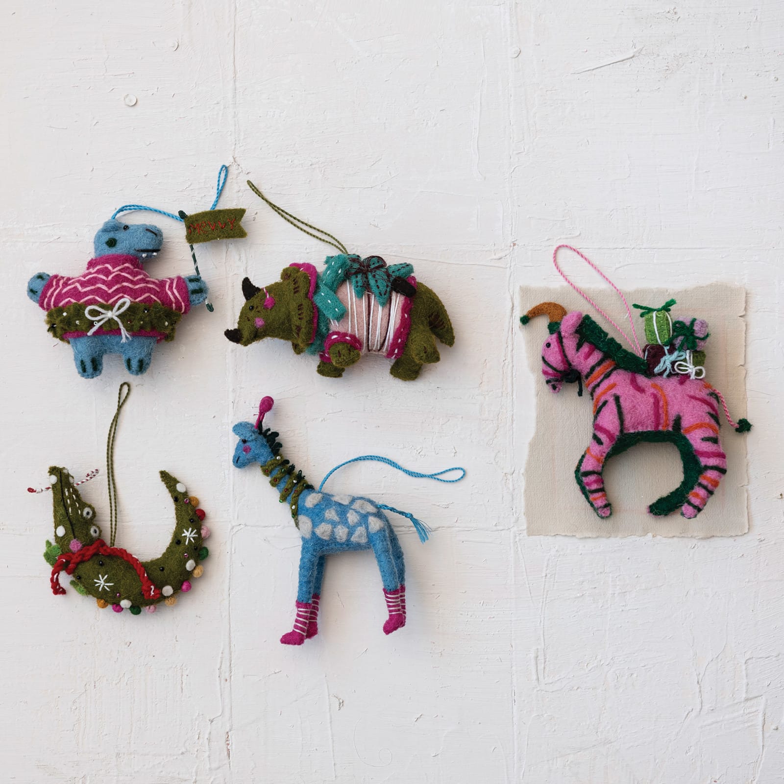 Hello Honey® 5 Pack 5" Wool Felt Zoo Animal Ornaments
