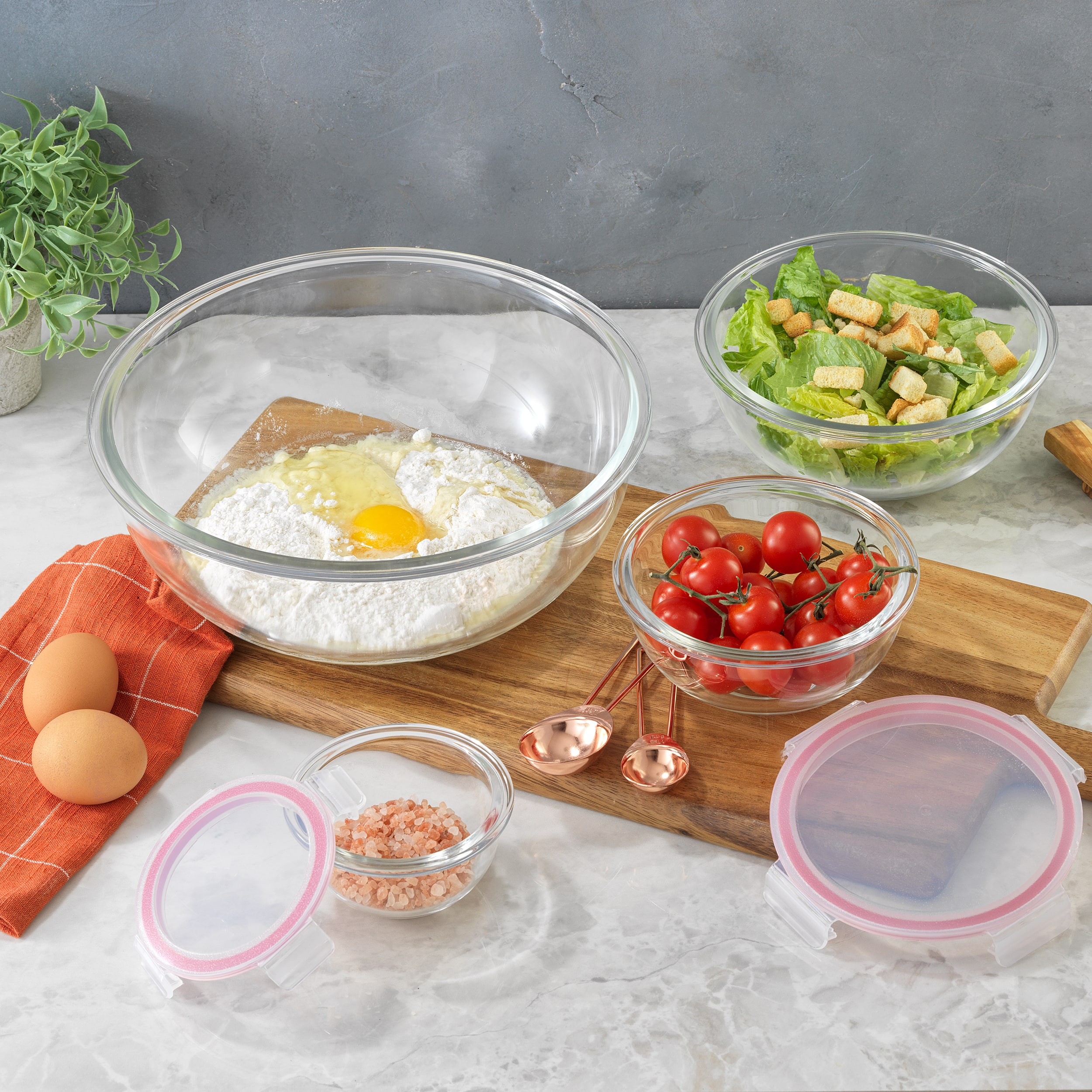 JoyJolt® Red Glass Mixing Bowls Set