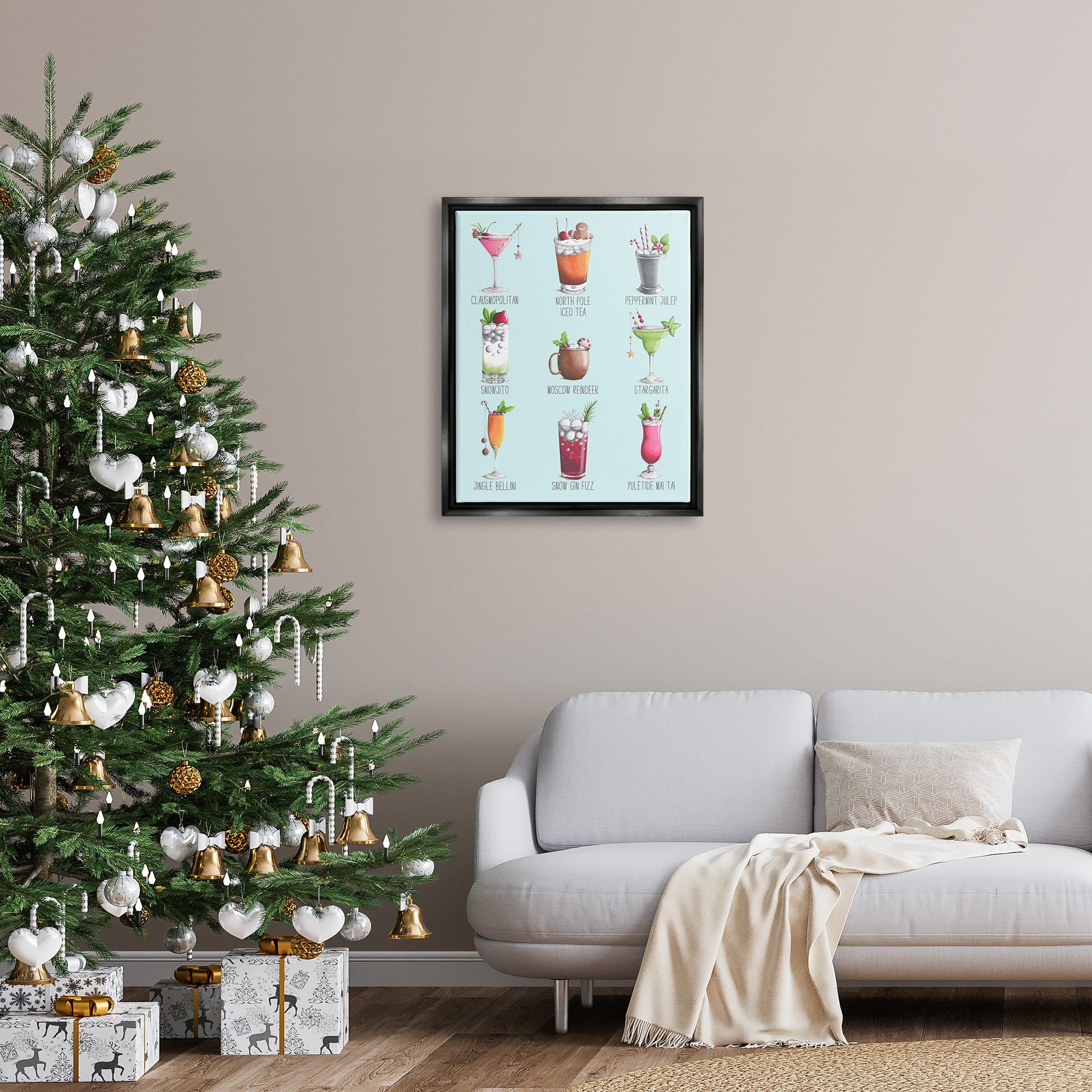 Stupell Industries Christmas Cocktails Seasonal Menu Framed Floater Canvas Wall Art