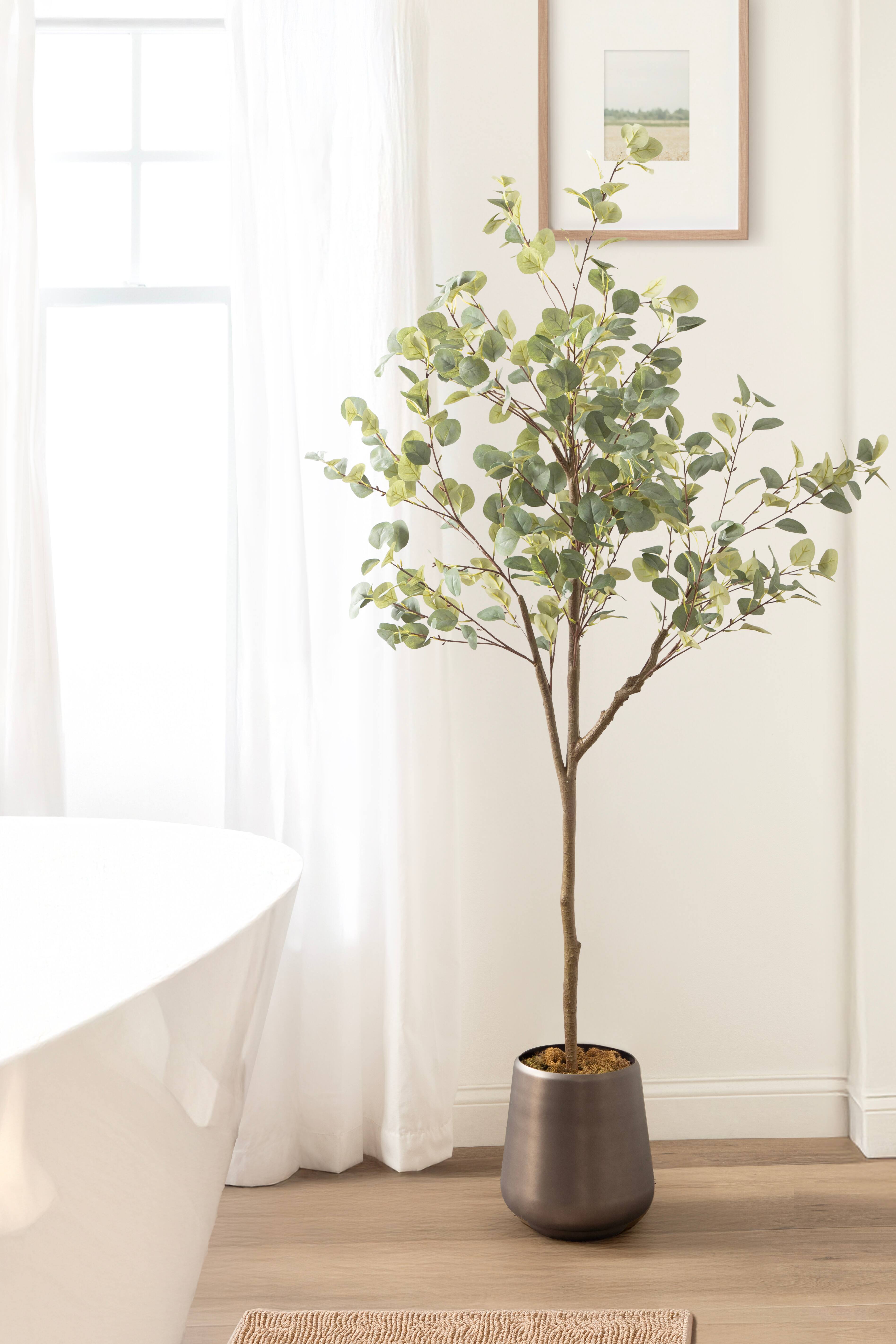 Kate and Laurel 6ft. Eudora Faux Eucalyptus Tree with Round Metal Planter
