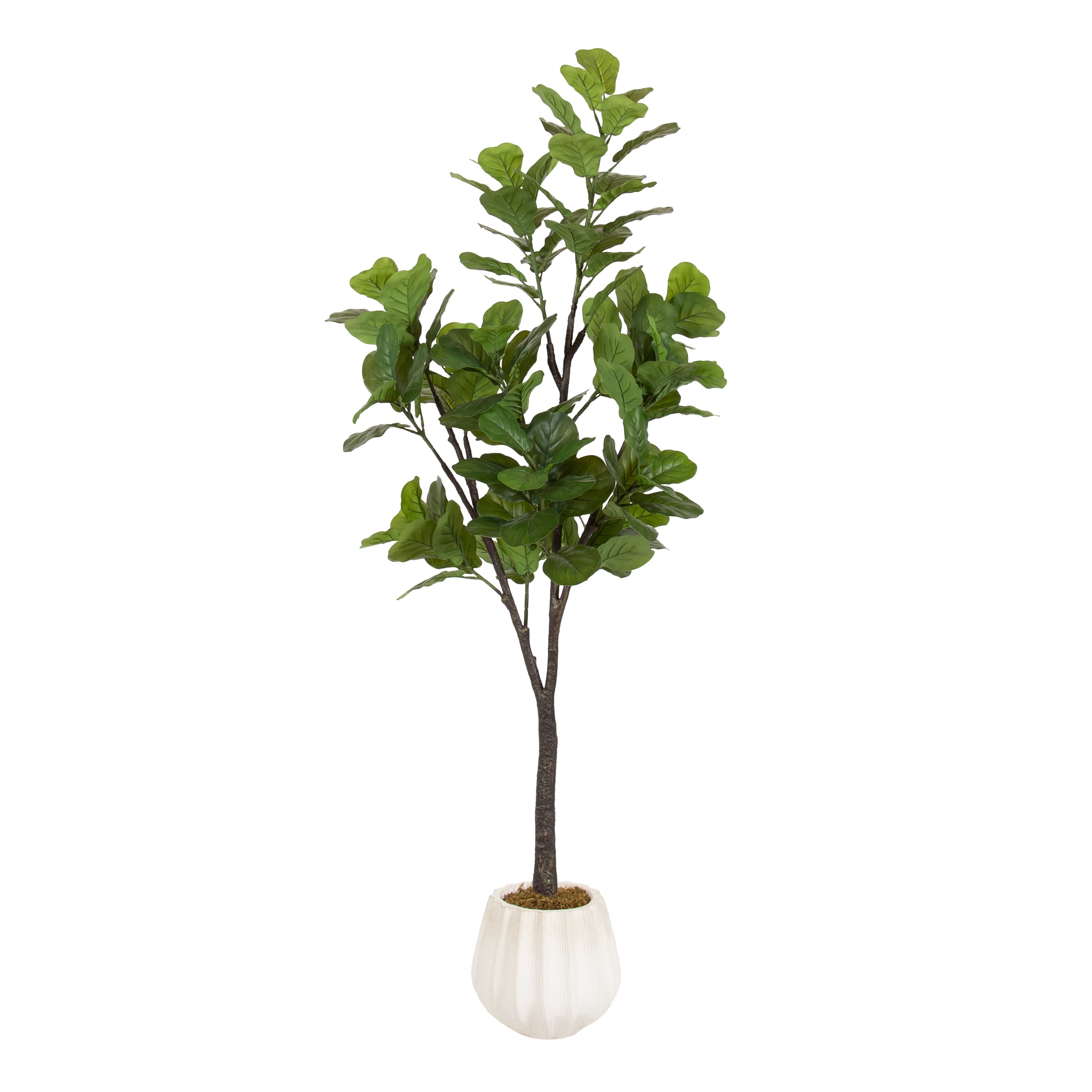 Kate and Laurel Fidmont 6ft. Faux Fiddle Fig Tree with Claudel Scalloped Planter