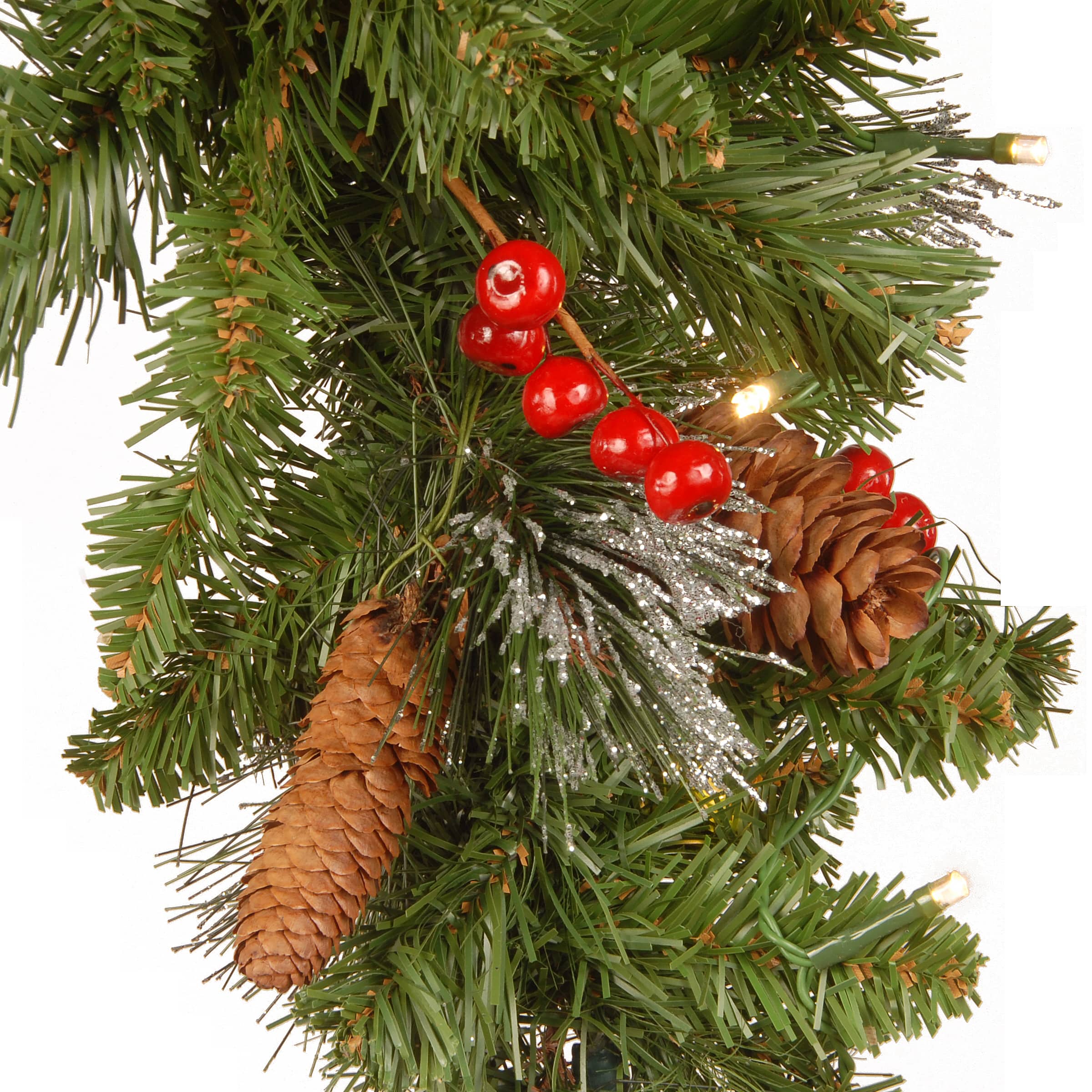 3ft. Pre-lit Crestwood Spruce Artificial Christmas Mailbox Cover with Silver Bristle, Cones, Red Berries, Glitter and Warm White LED Lights