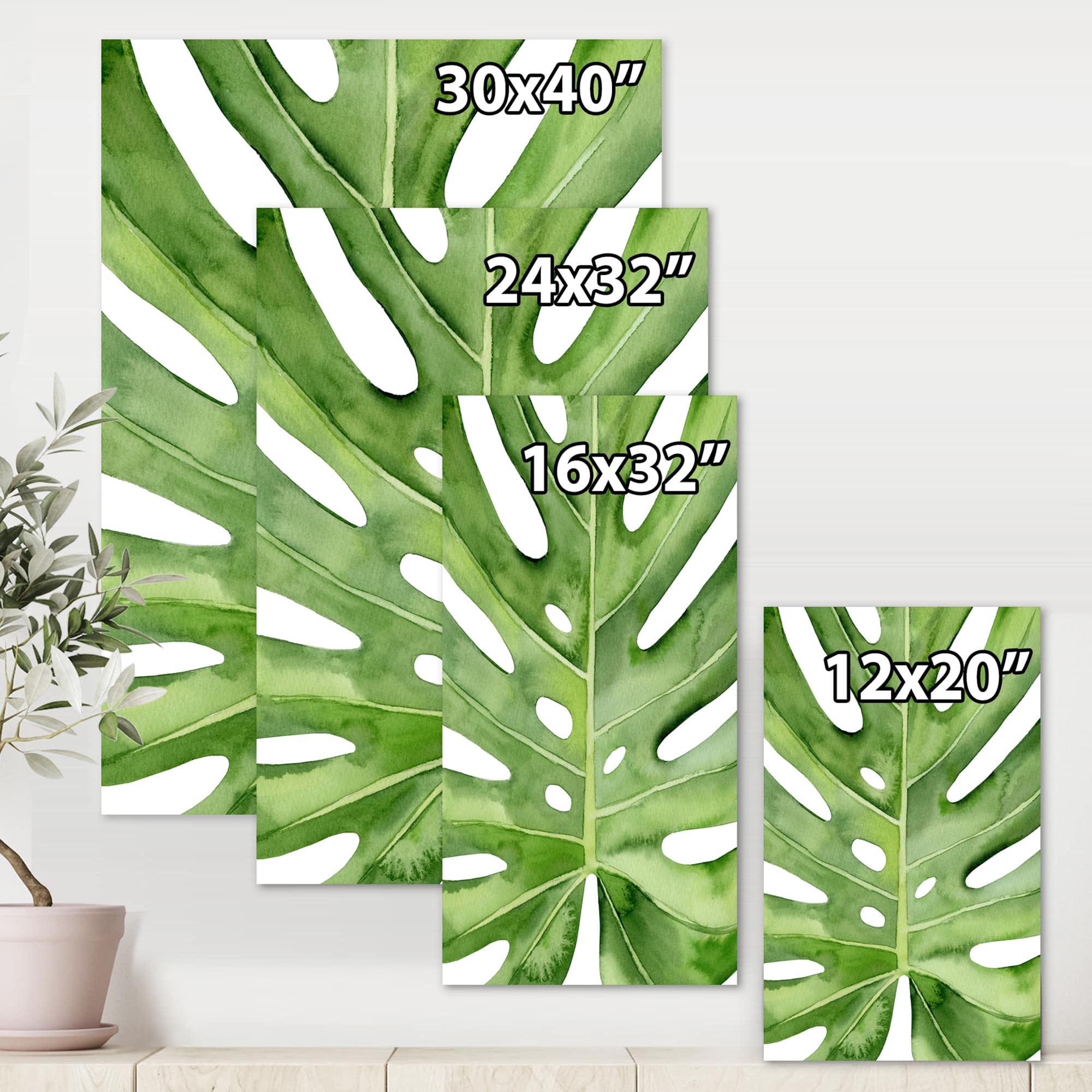 Designart - Green Monstera Leaf Tropical Palm Botanical Detail - Tropical Canvas Wall Art Print