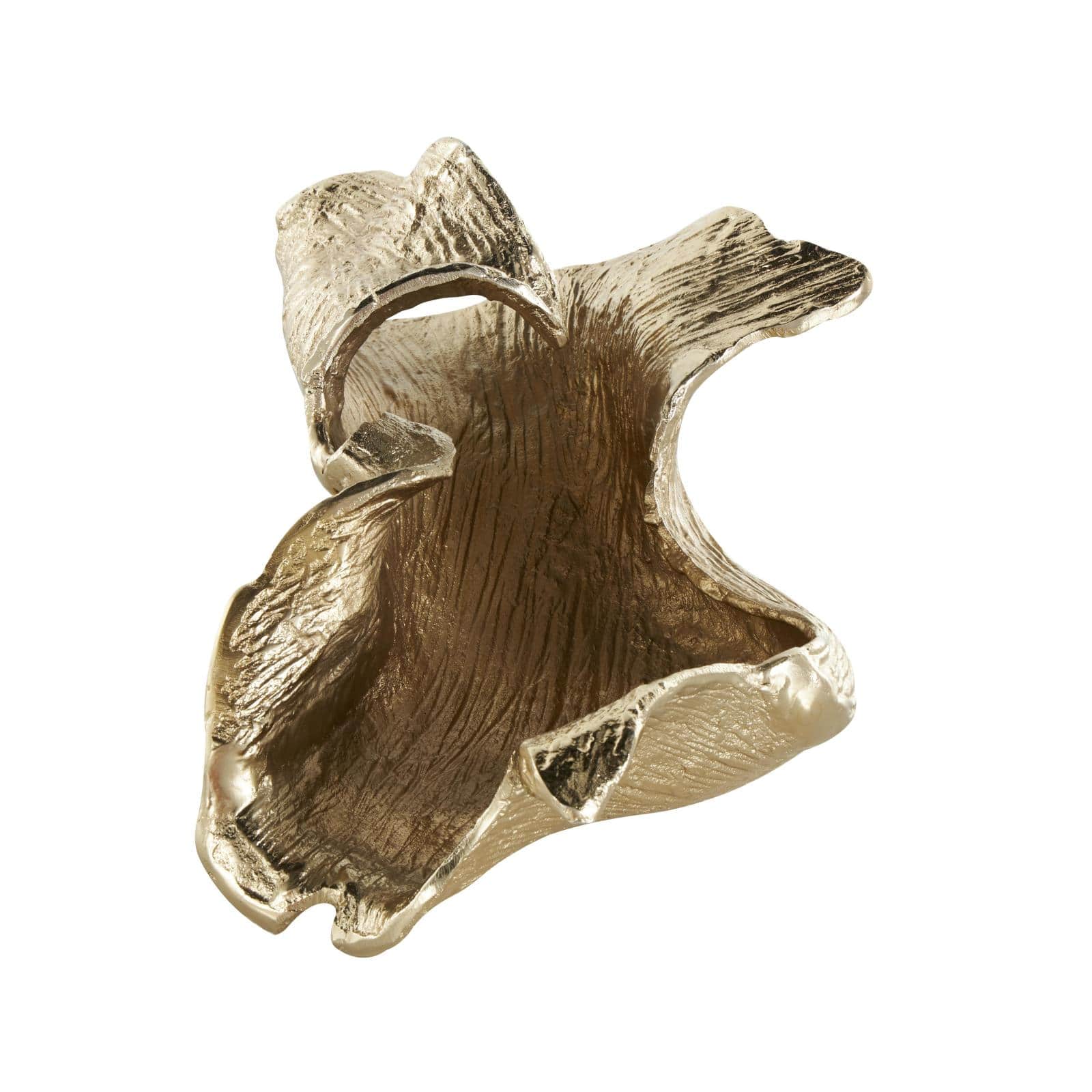 13.75" Gold Aluminum Metal Abstract Textured Folded Leaf Decorative Bowl