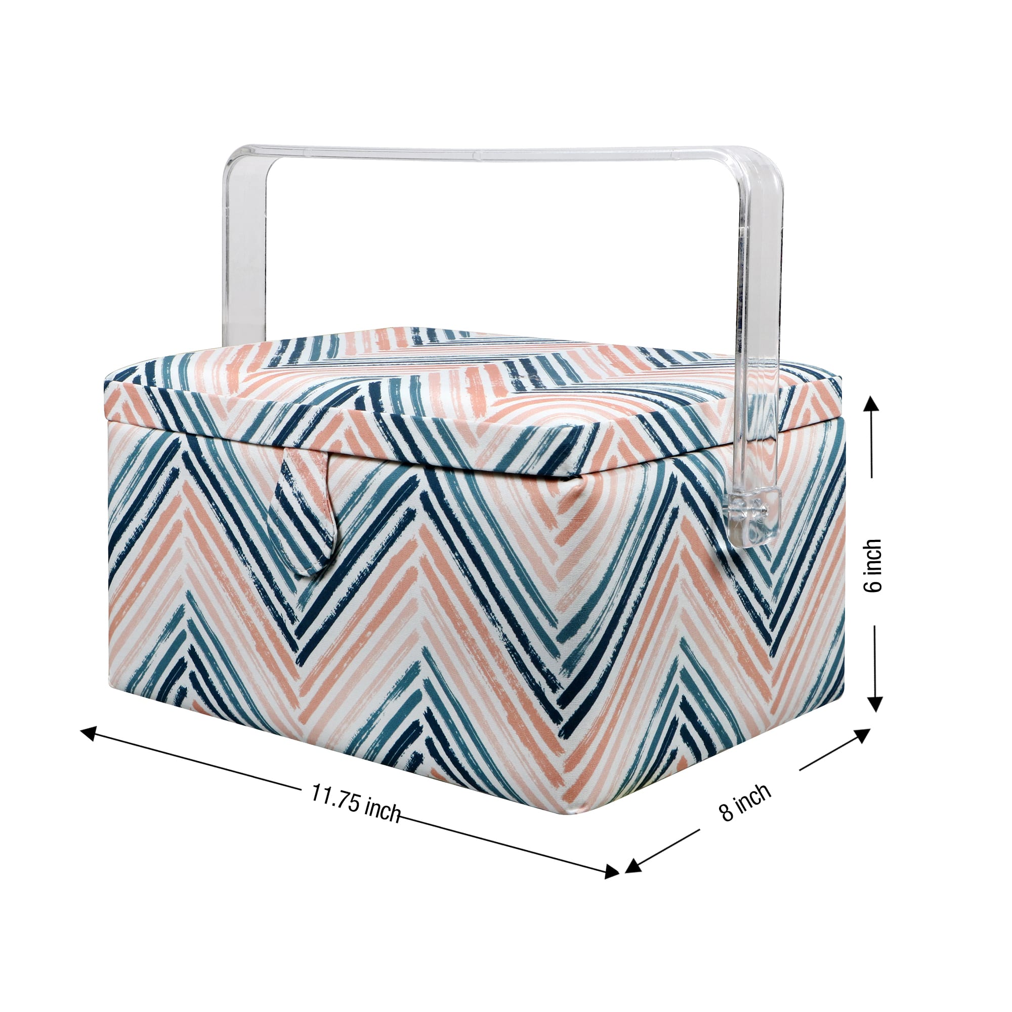 SINGER® Large Teal Zig Zag Print Premium Sewing Basket with Sew Kit