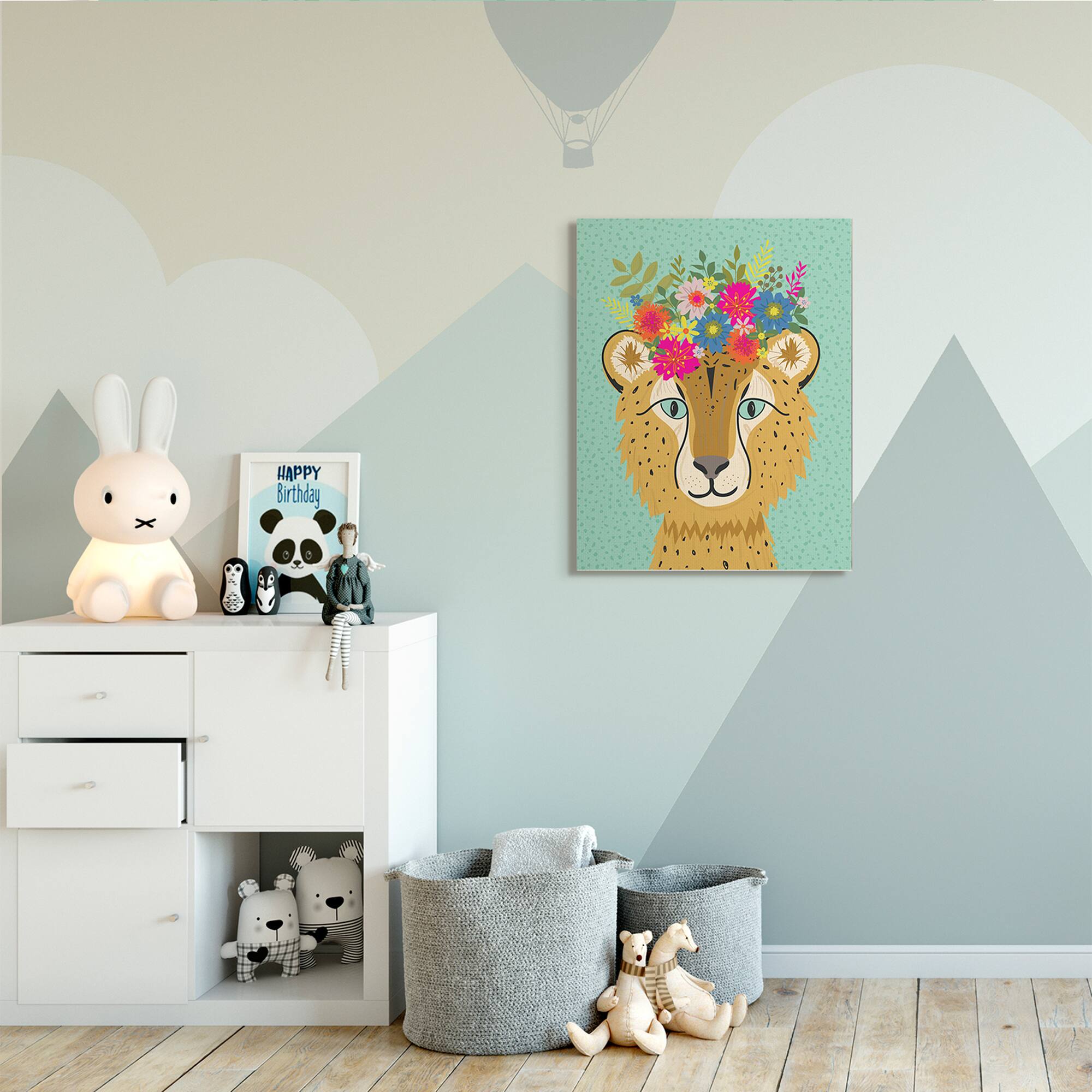 Stupell Industries Floral Crown Cheetah Spotted Fur Playful Animal Canvas Wall Art
