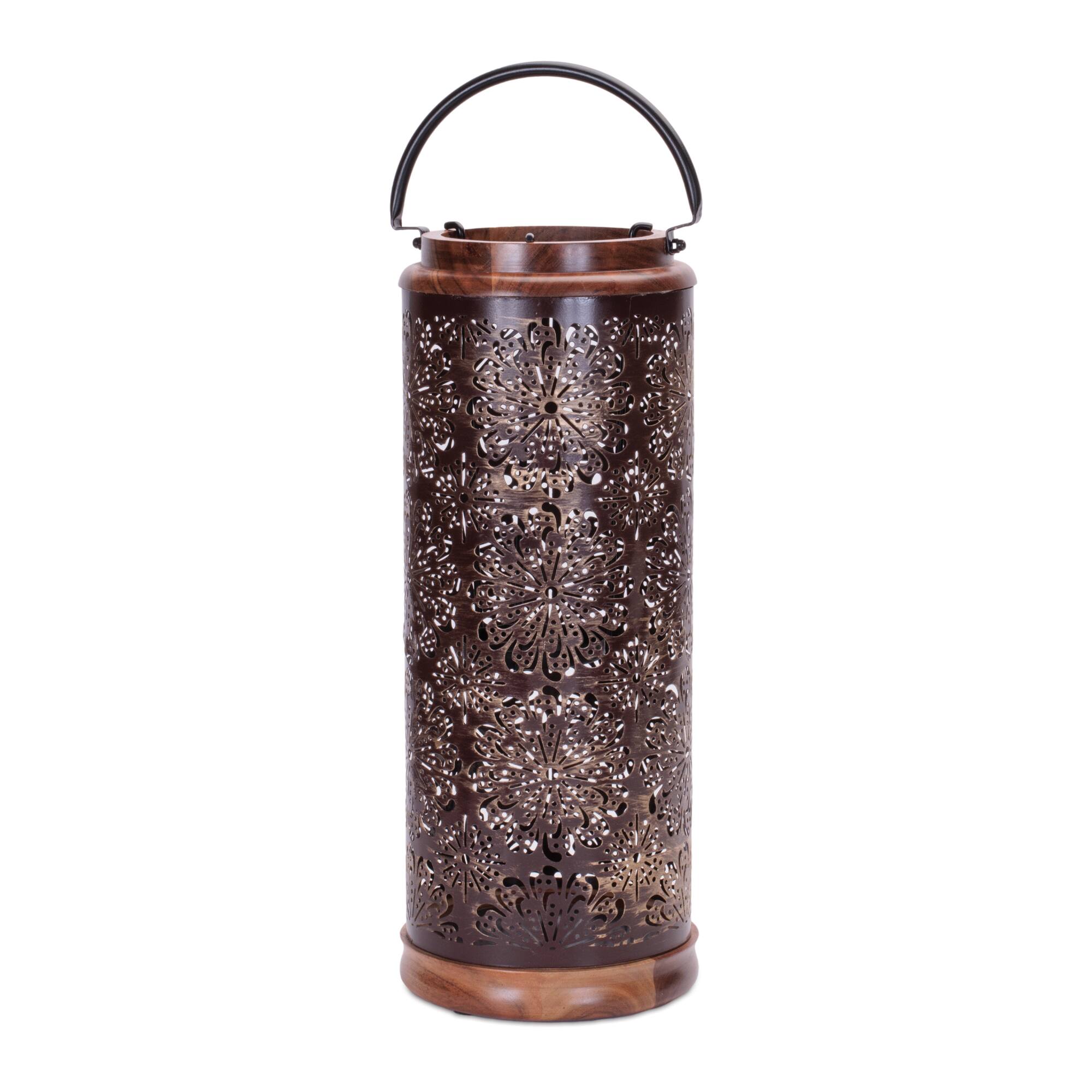 19" Brown Punched Metal Lantern