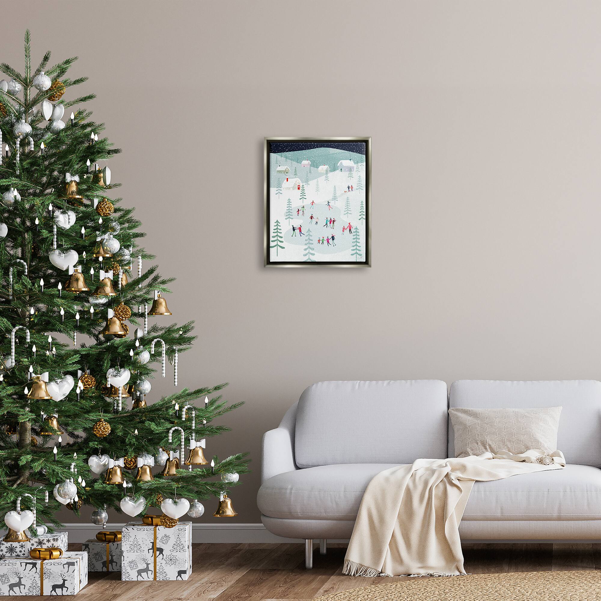 Stupell Industries Ice Skating Families Snowfall Framed Floater Canvas Wall Art