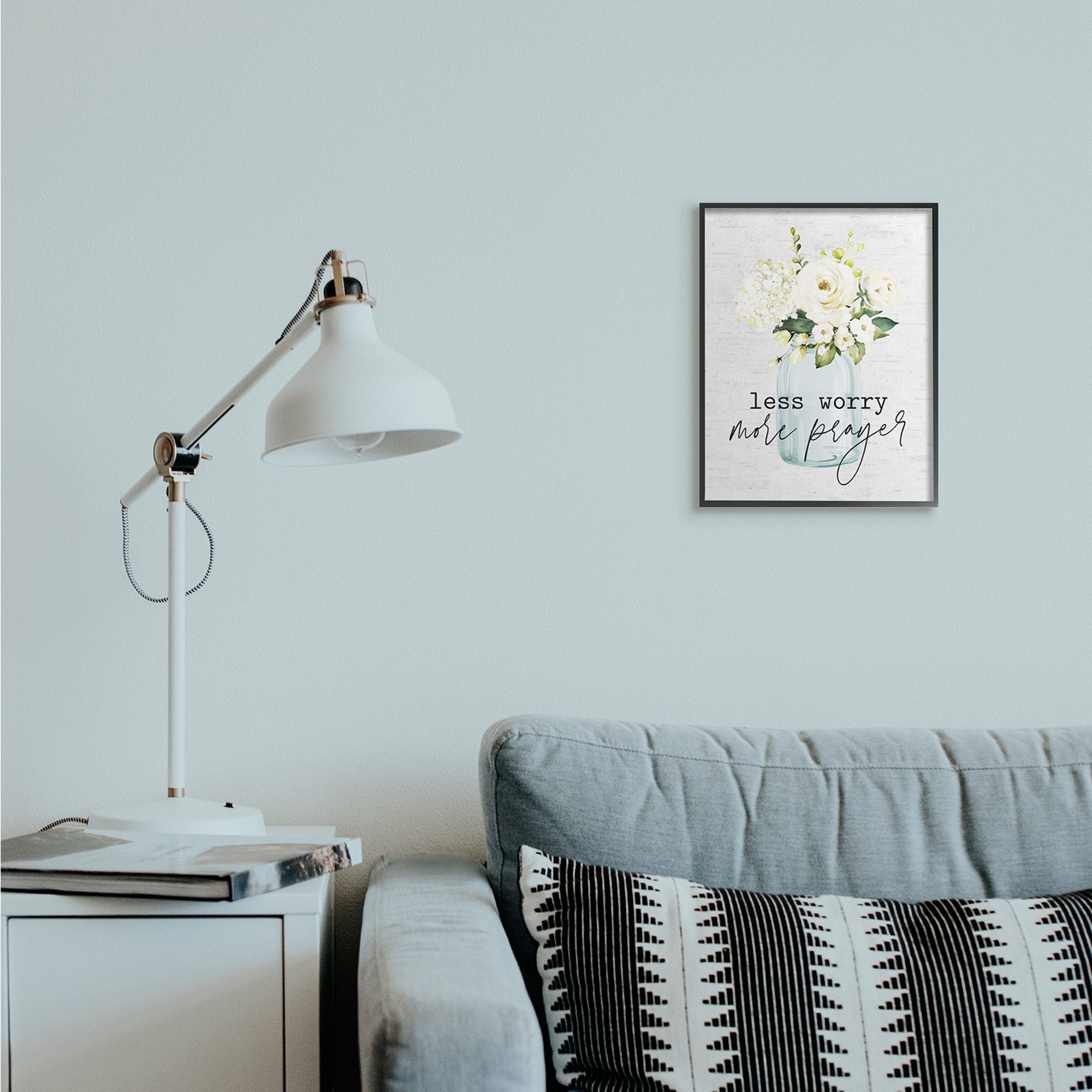 Stupell Industries Less Worry More Prayer Floral Bouquet Wall Accent with Black Frame