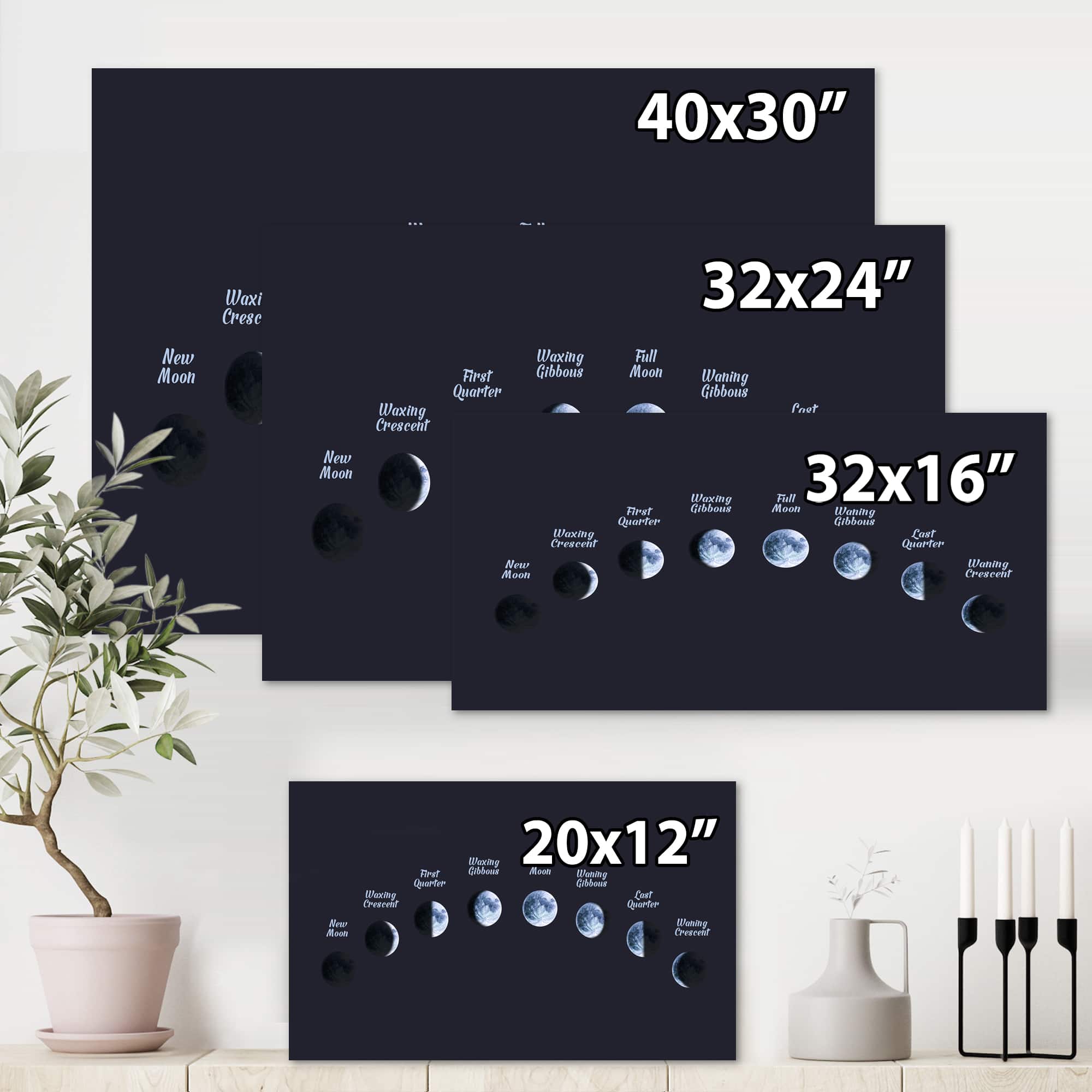 Designart - Moon Phases In Space - Bohemian & Eclectic Canvas Wall Art Print