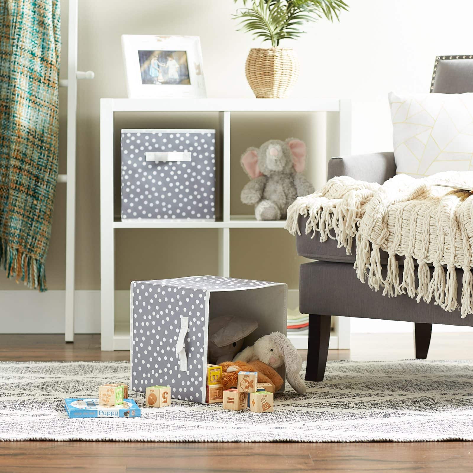 DII® 11" Gray & White Dots Storage Cube, 2ct.
