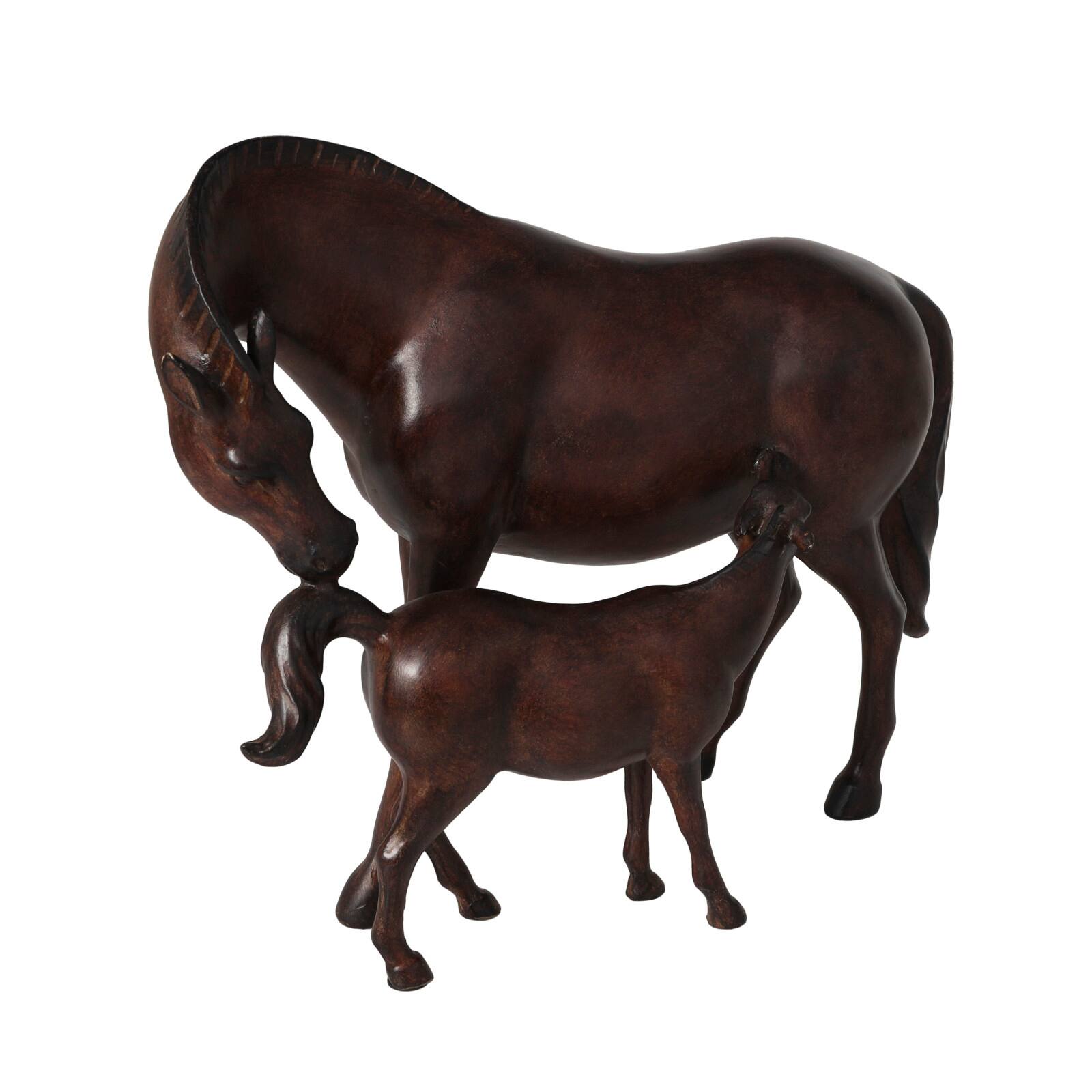 Dark Brown Horse Mom & Baby Sculpture