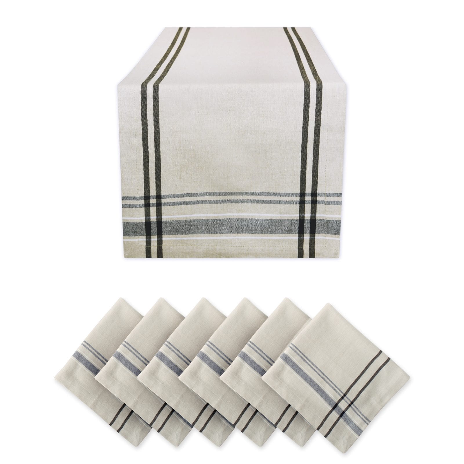 DII® Black French Stripe Table Runner & Napkin Set