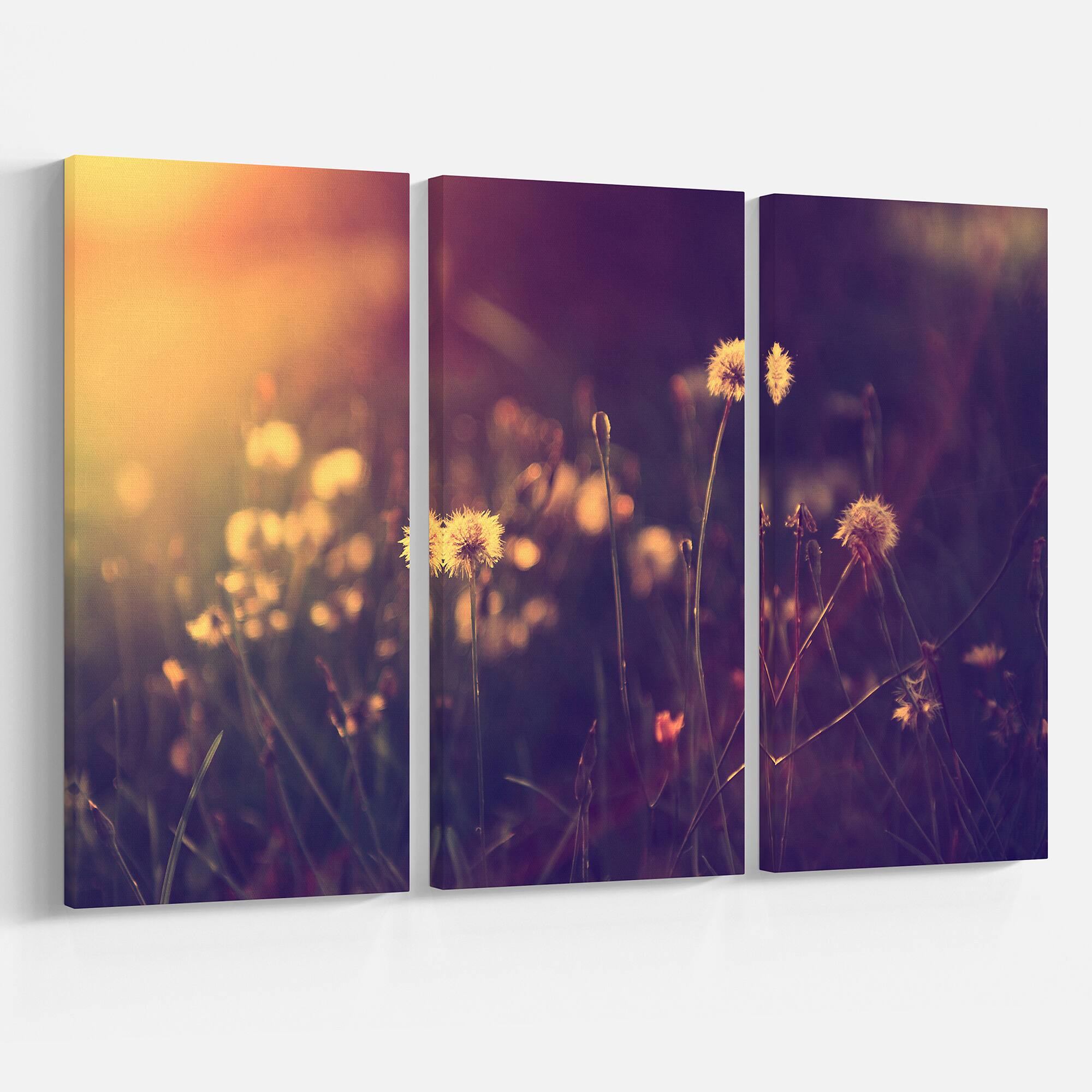 Designart - Vintage Dandelion Meadow Photo - Large Floral Canvas Art Print