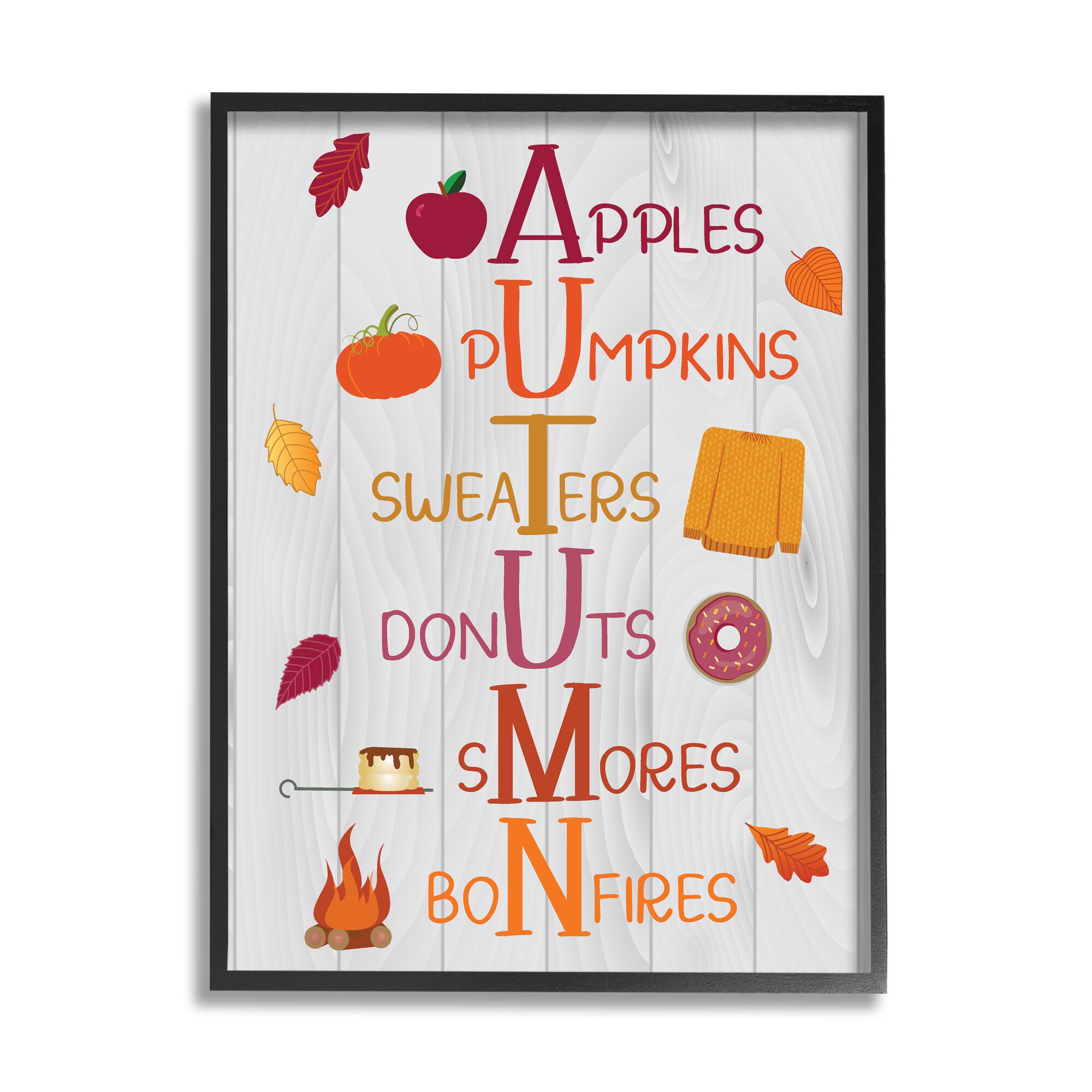 Stupell Industries Autumn Letters Seasonal Words Framed Giclee Art