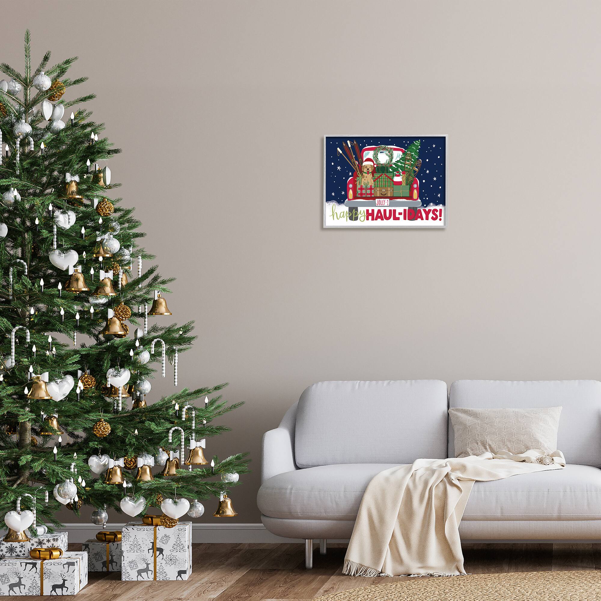 Stupell Industries Happy Haul-idays Christmas Gift Truck Framed Giclee Art