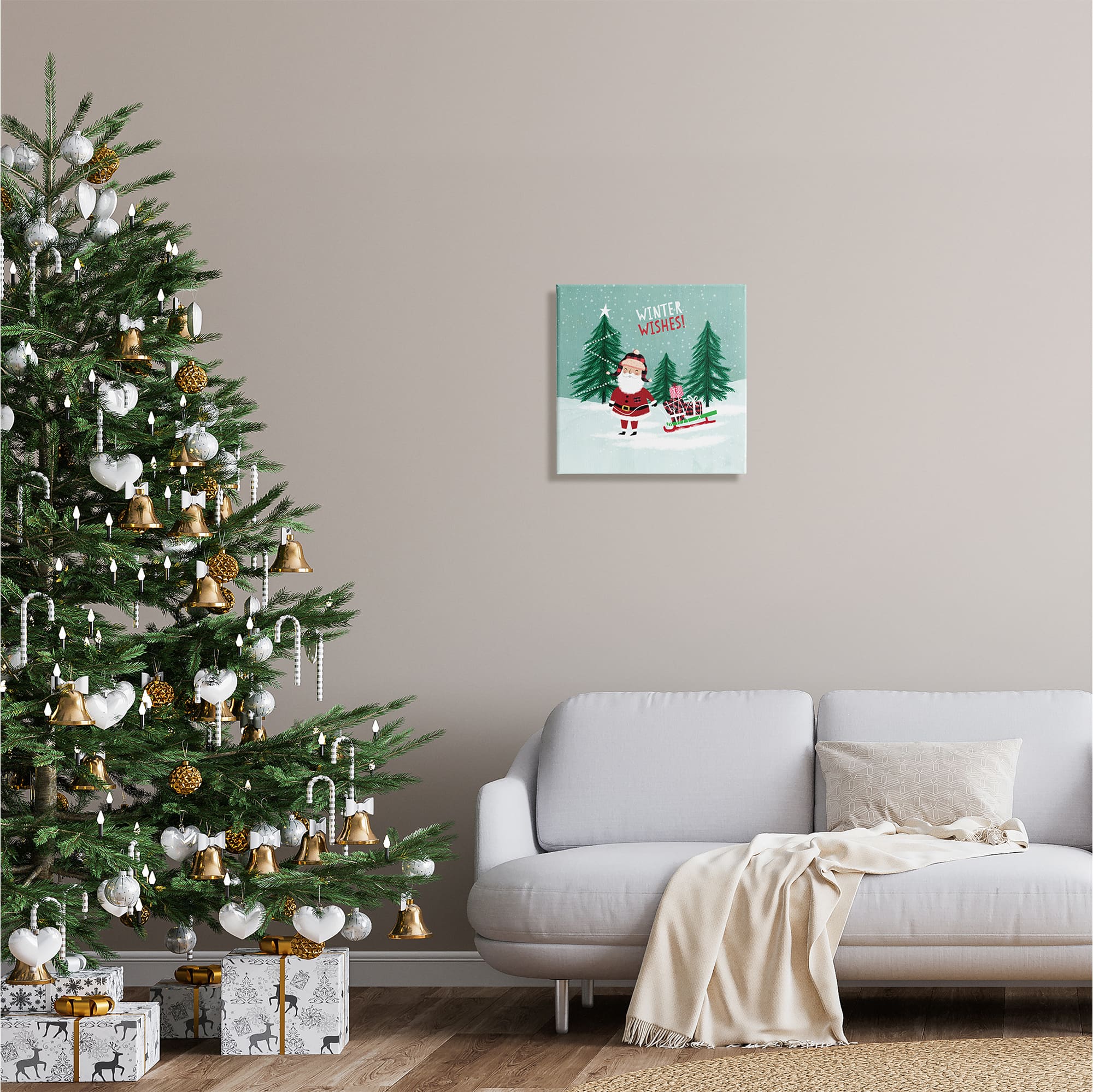 Stupell Industries Winter Wishes Santa Claus & Sled Canvas Wall Art