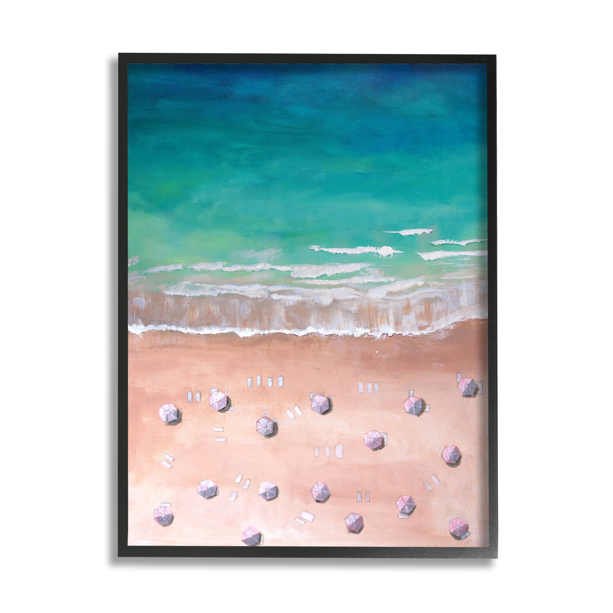 Stupell Industries Warm Blue Tide Umbrella Beach Coastal Landscape Painting Framed Wall Art
