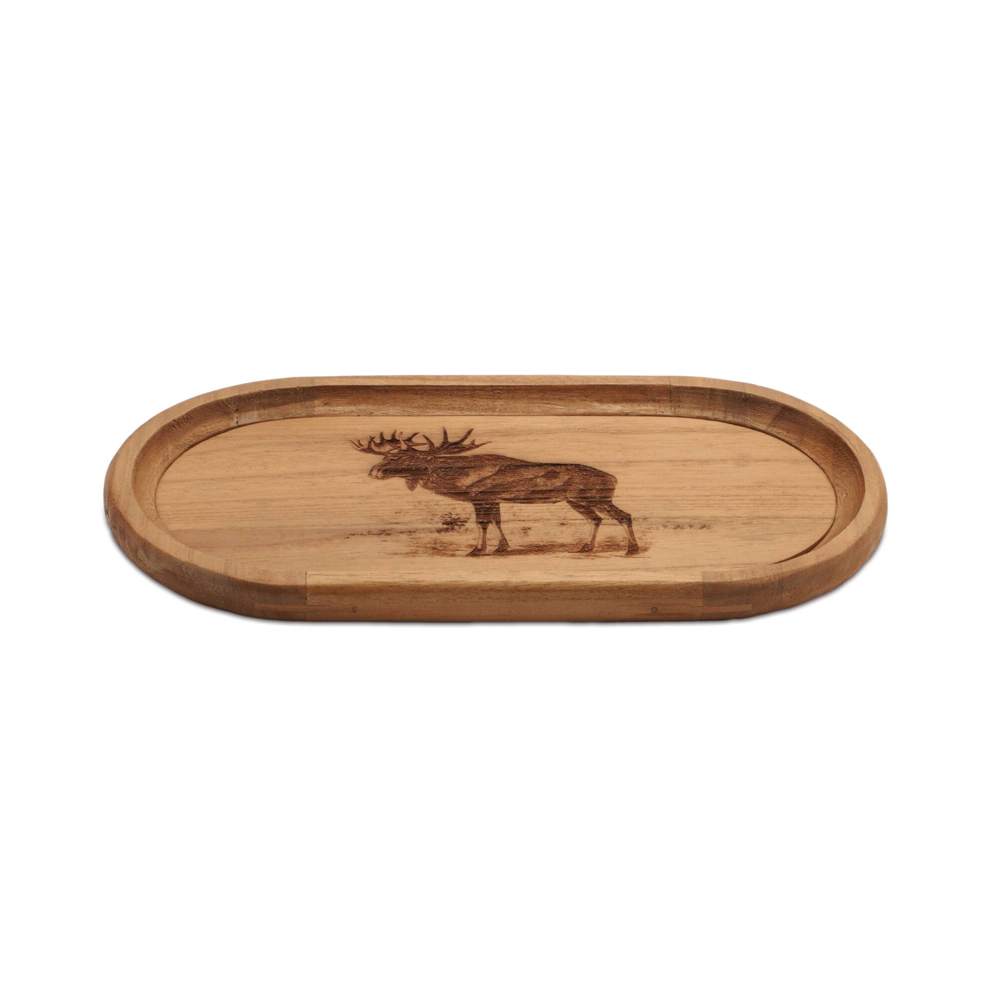 Melrose Brown Oval Woodland Moose Wood Trays Set