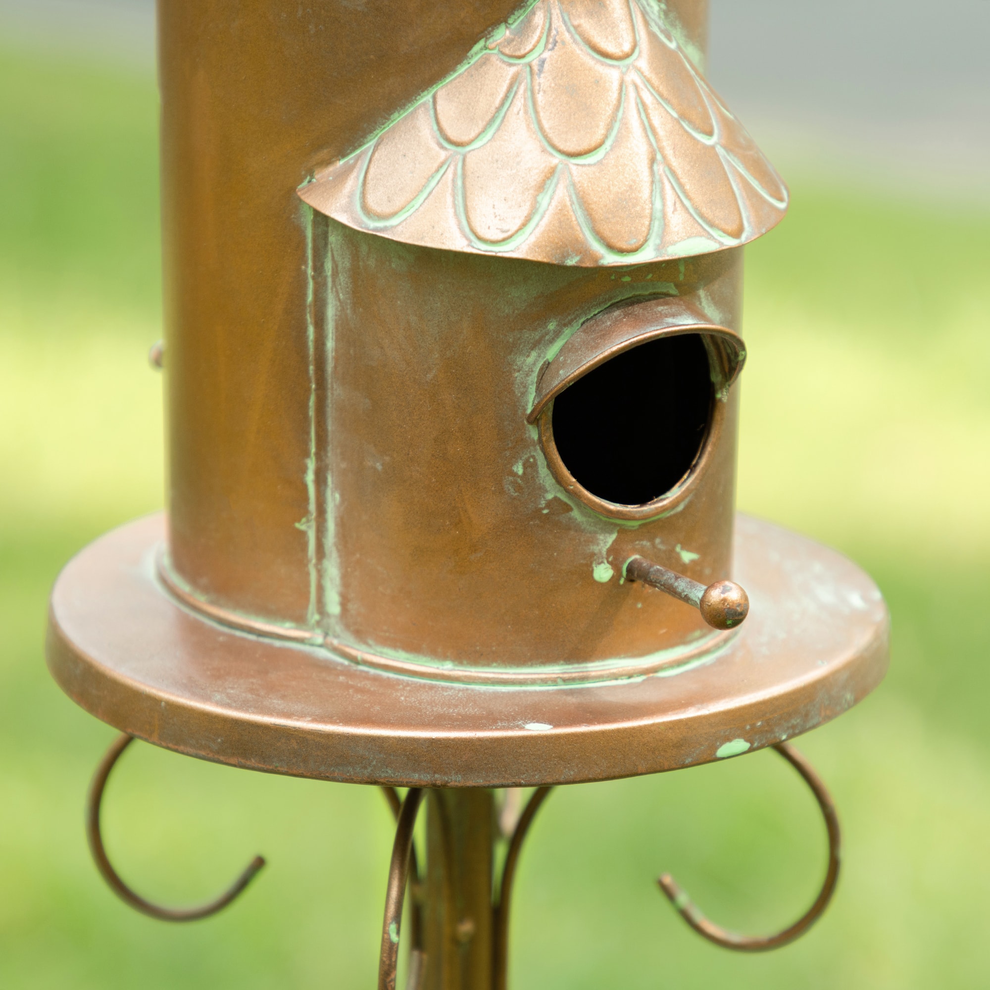 Glitzhome® 53" Farmhouse Faux Copper 2-Tiered Metal Garden Birdhouse with Stake