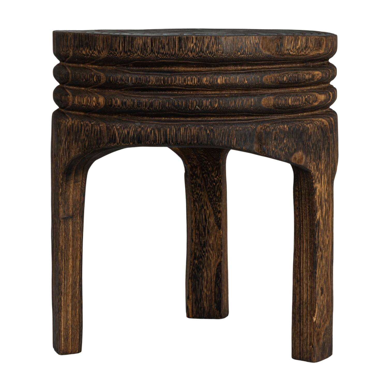 Hello Honey® 15.8" Round Paulownia Wood Carved Stool