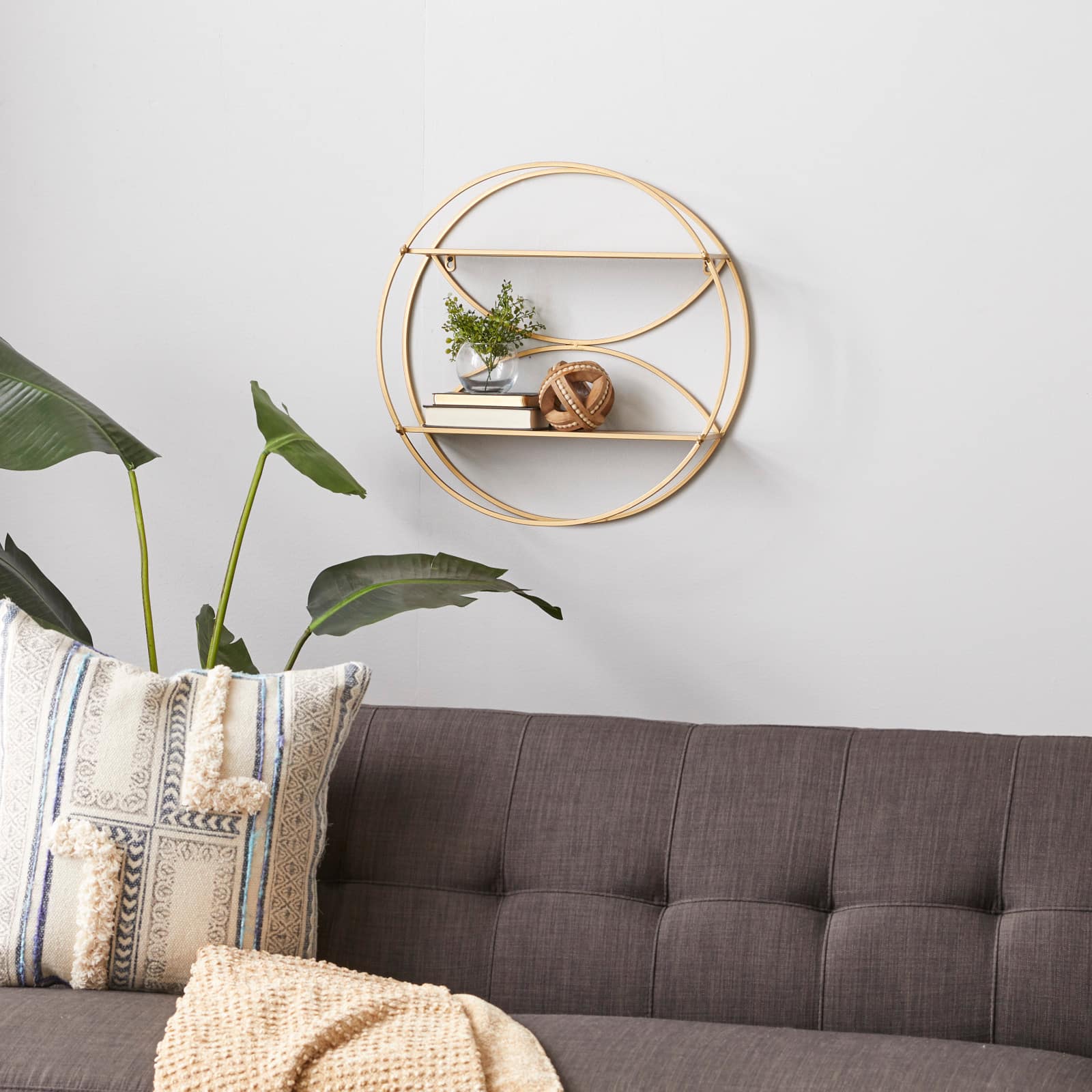 CosmoLiving by Cosmopolitan Gold Metal Contemporary Wall Shelf, 22" x 22" x 7"