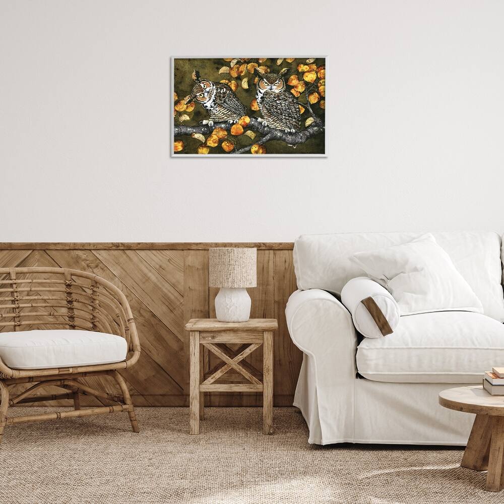Stupell Industries Inquisitor Owls Autumn Branch Framed Giclee Art