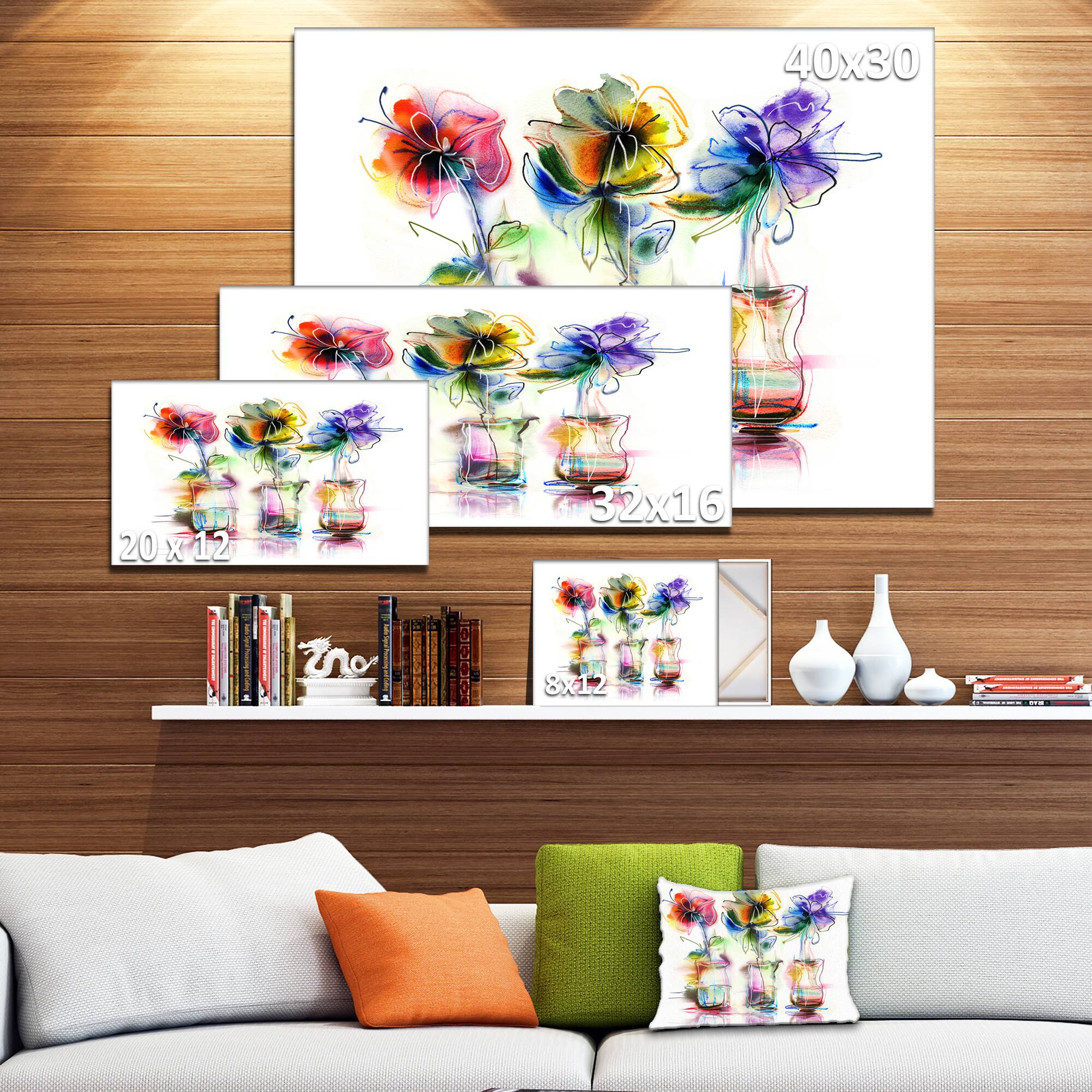 Designart - Abstract Flowers in Glass Vases - Extra Large Floral Wall Art