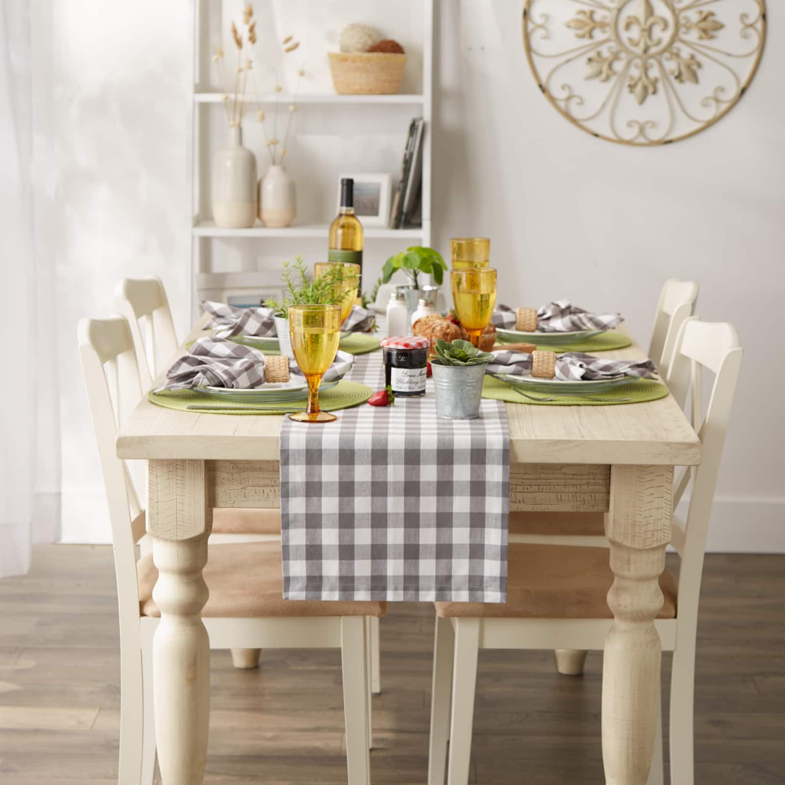 and White Checkers Table Runner 14" x 108