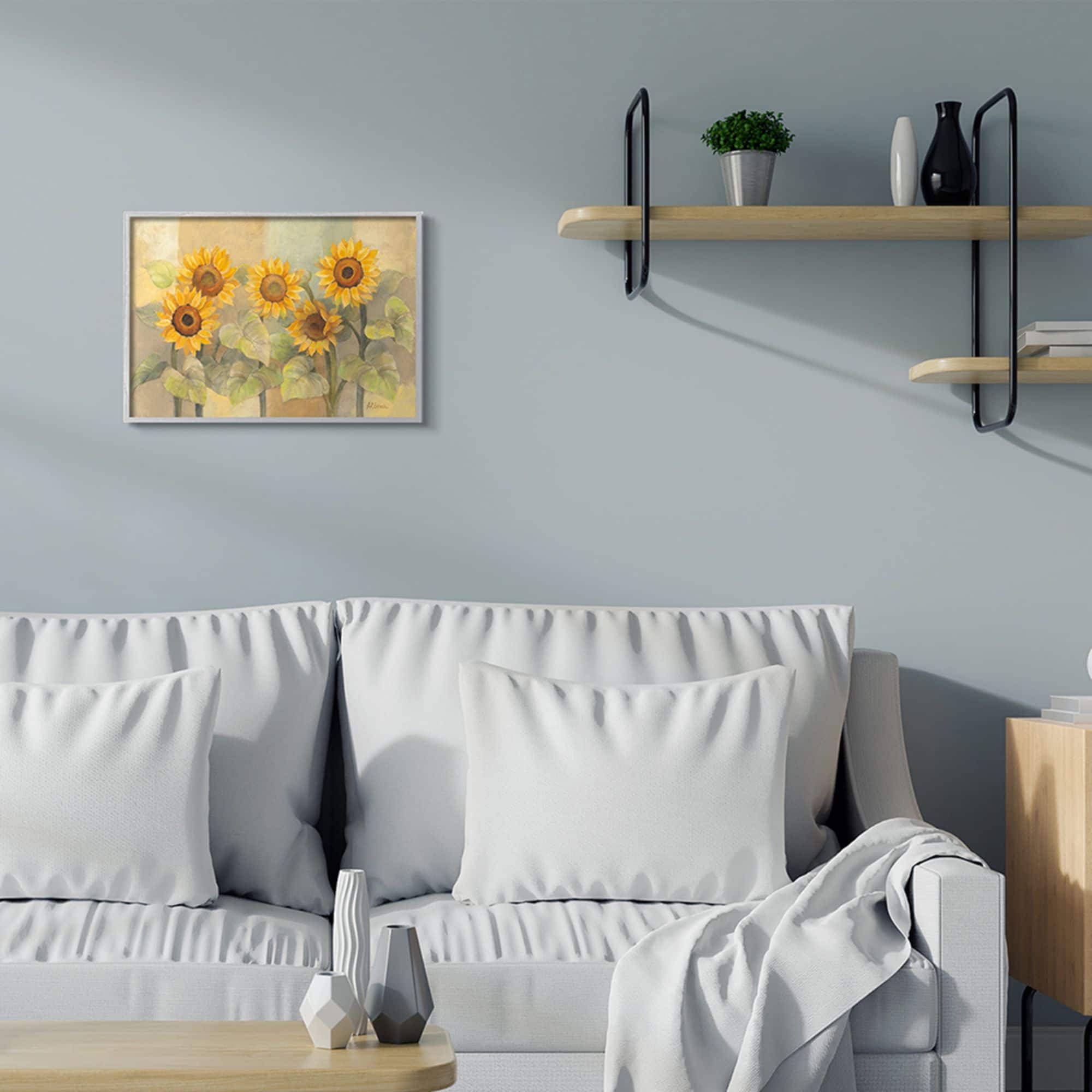 Stupell Industries Soft Vintage Sunflower Floral Field Yellow Green Framed Wall Art