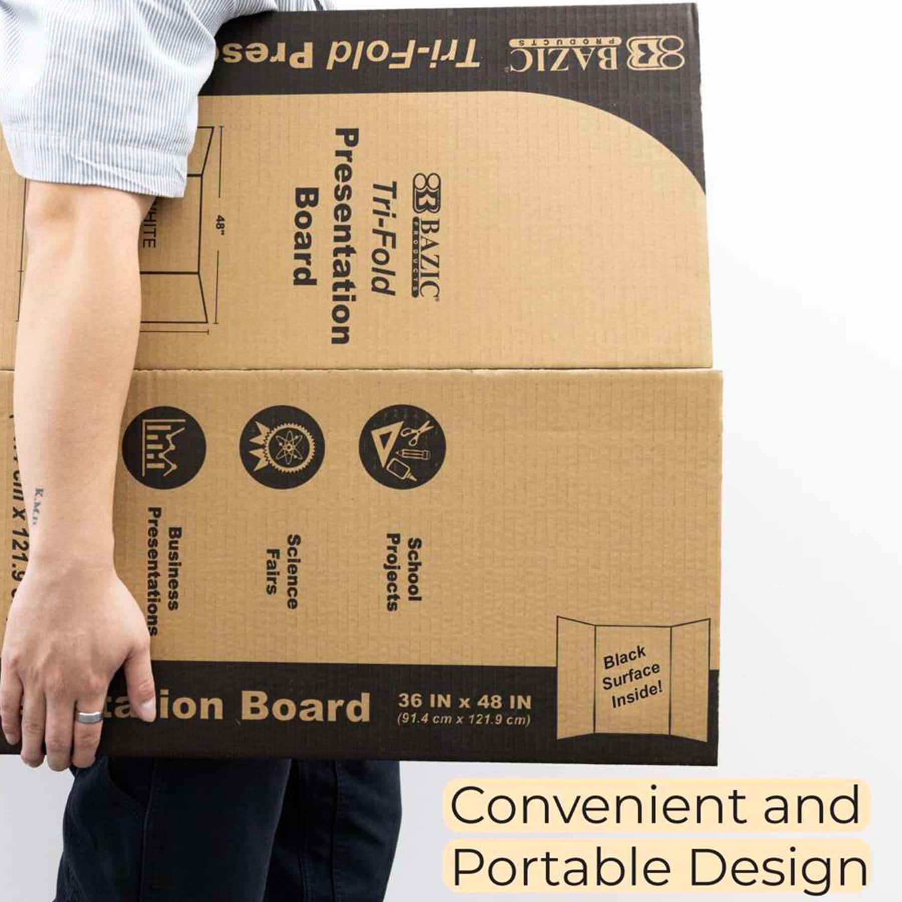 BAZIC Products® 36" x 48" Black Tri-Fold Corrugated Presentation Boards, 24ct.