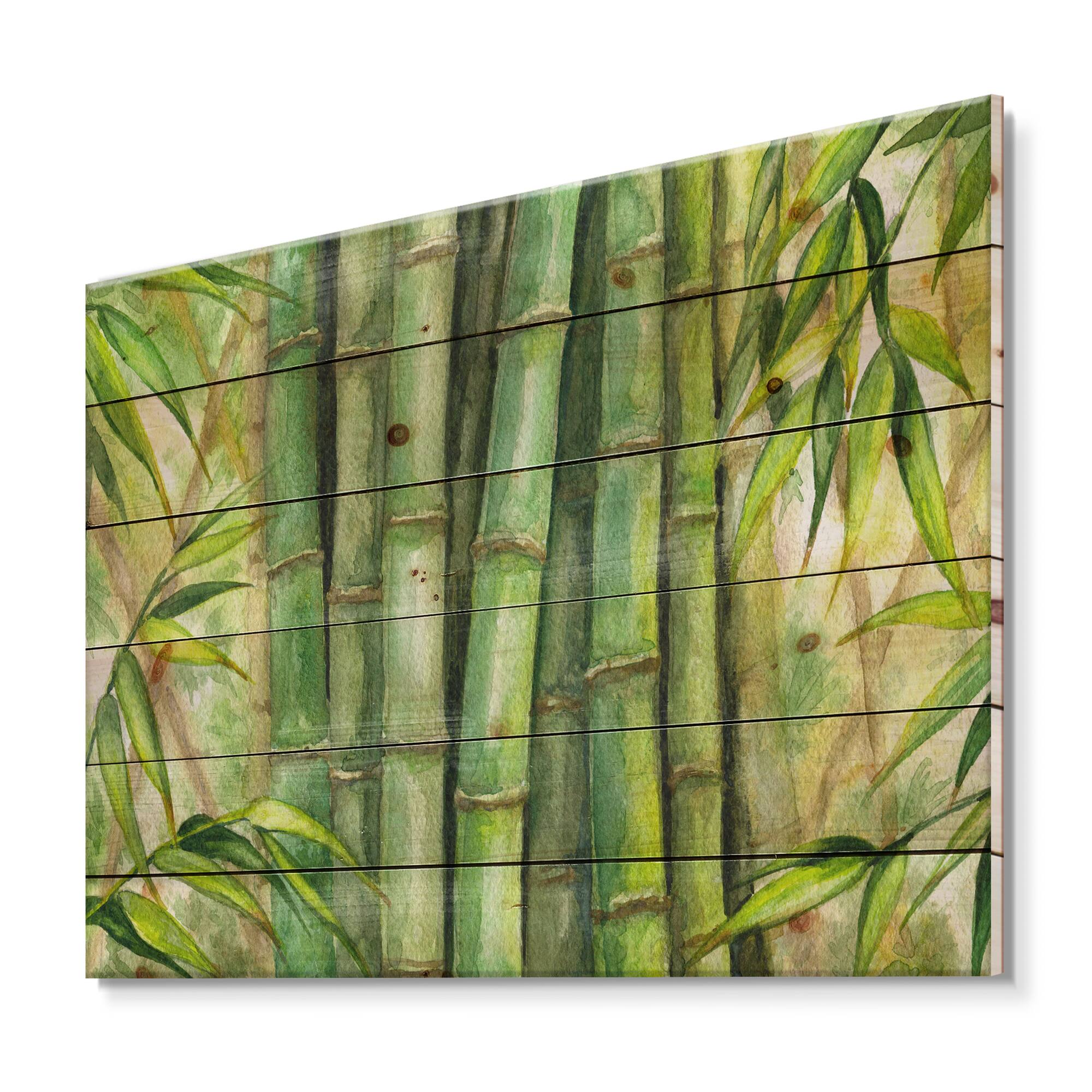 Designart - Bright Green Bamboo Stems - Transitional Print on Natural Pine Wood