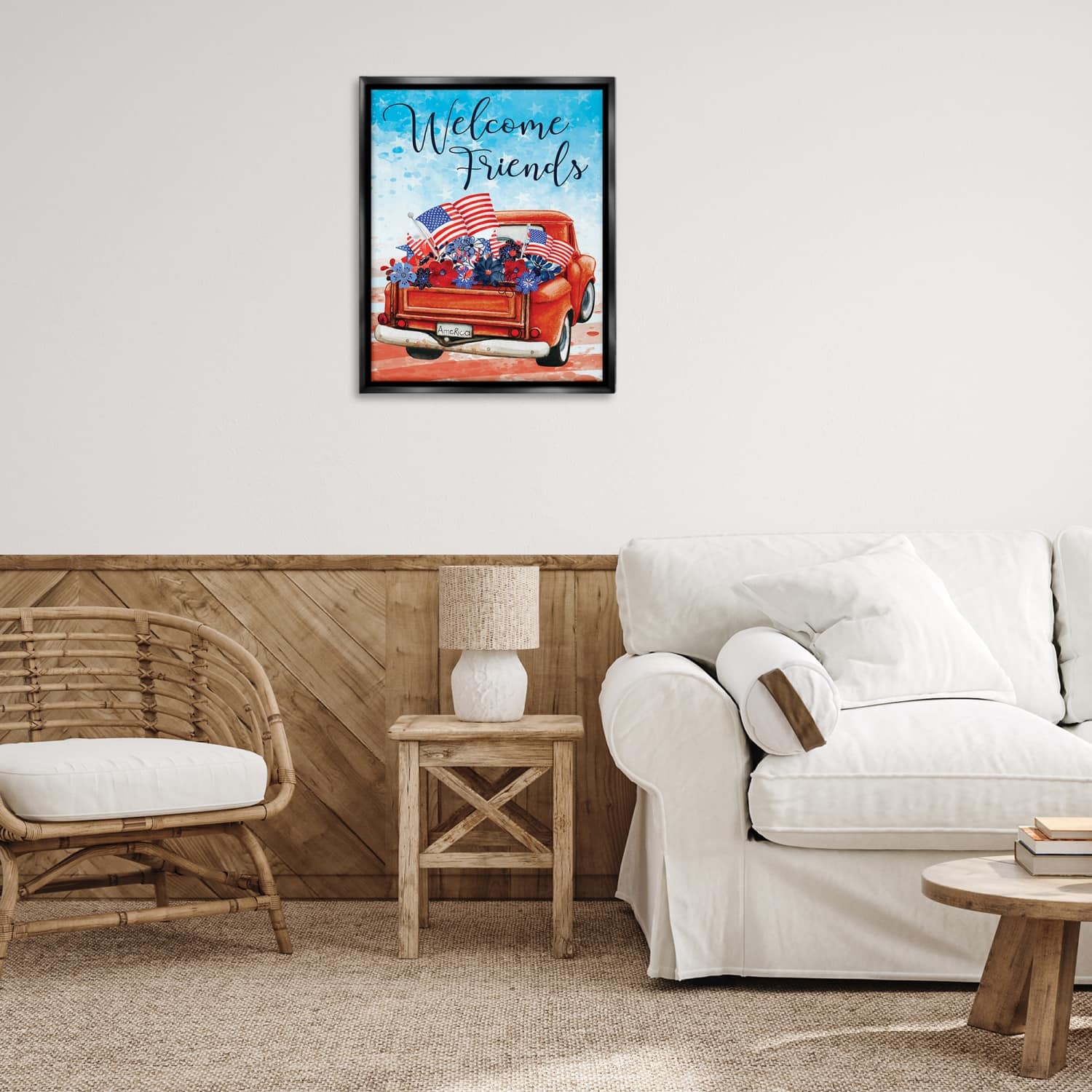 Stupell Industries Welcome Friends Americana Pickup Truck Floater Framed Art
