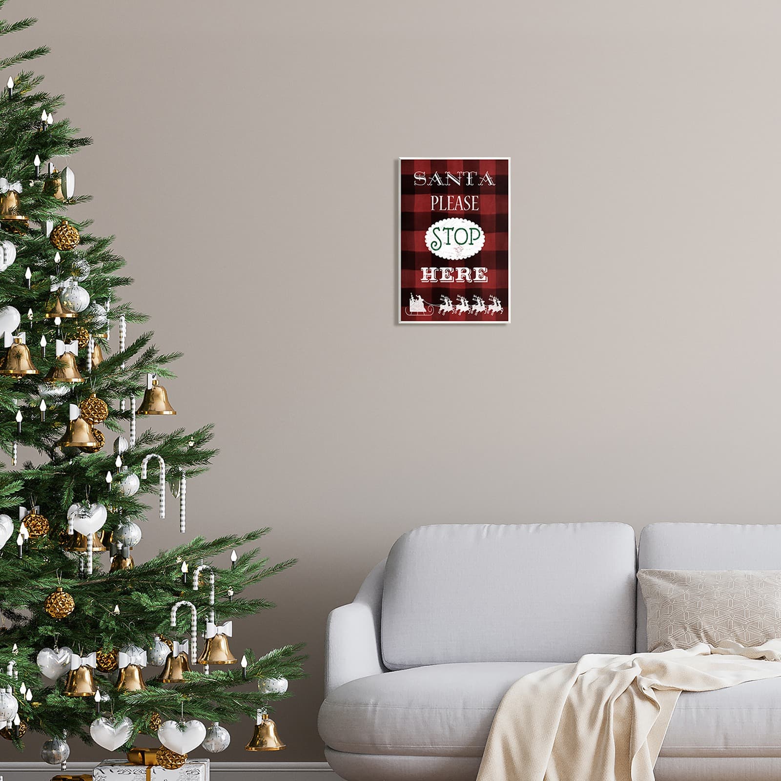 Stupell Industries Santa Stop Here Plaid Plaque Wall Art