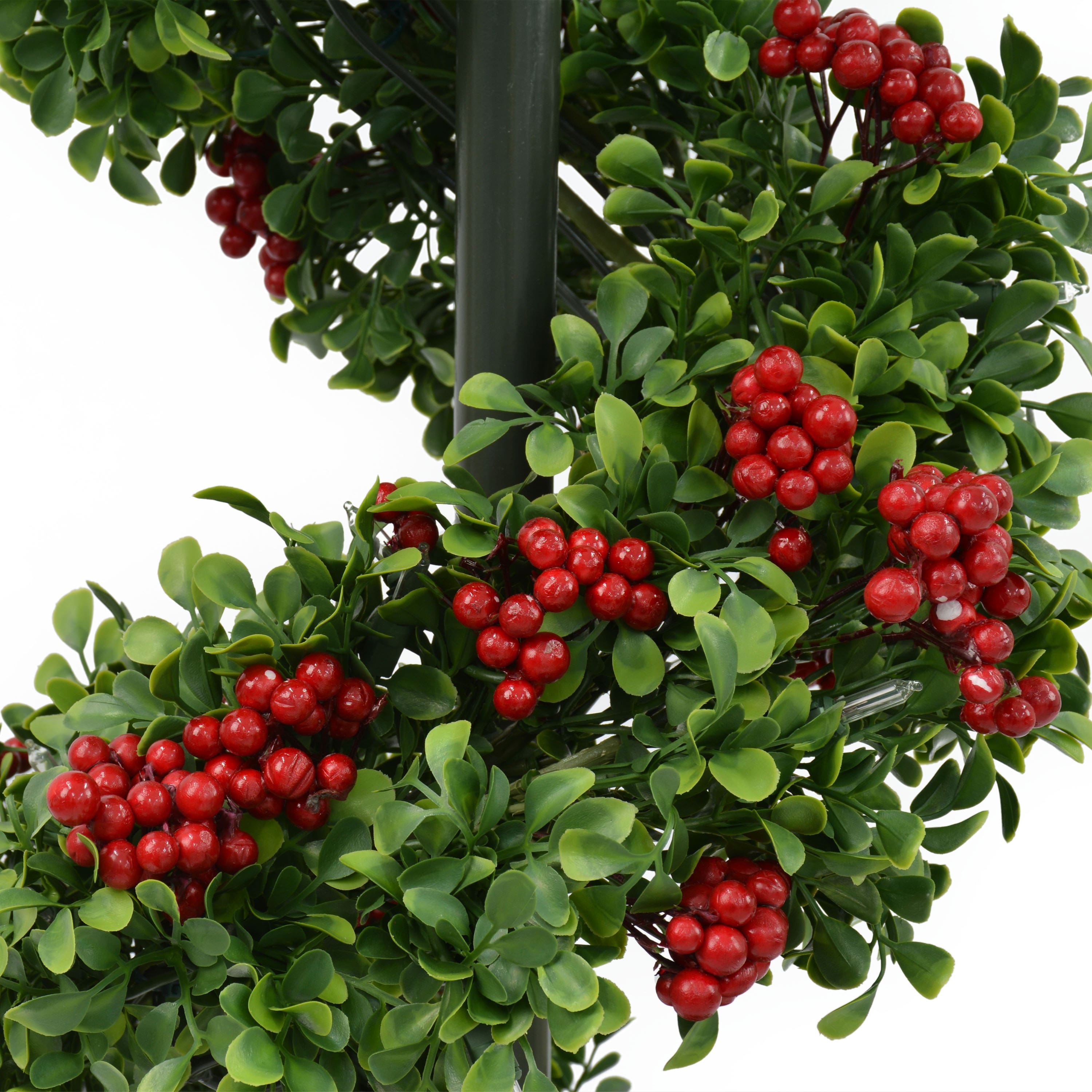 4ft. Pre-Lit Artificial Potted Swirl Tree Adorned with Red Berries, Warm White LED Lights
