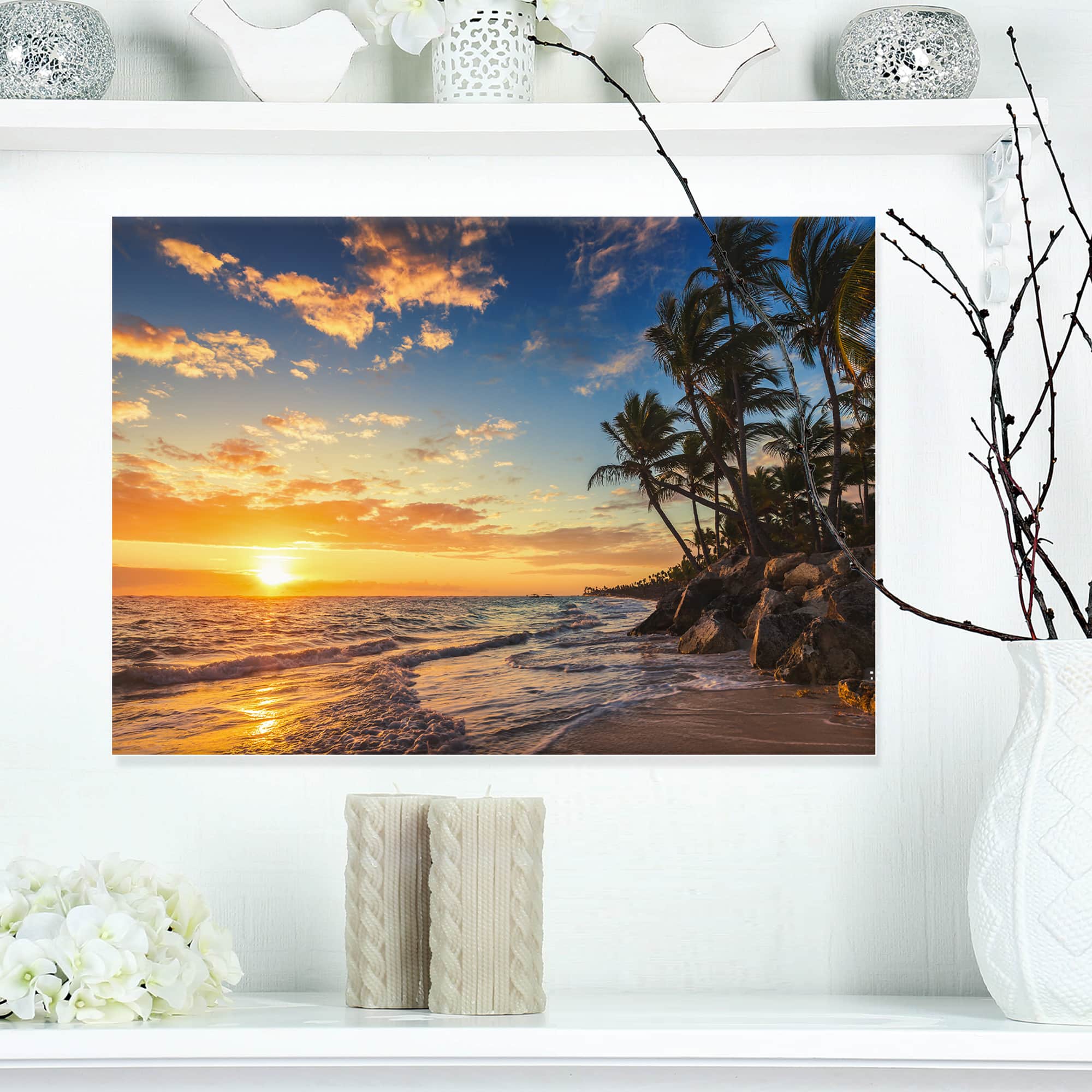 Designart - Paradise Tropical Island Beach with Palms - Extra Large Seascape Art Canvas
