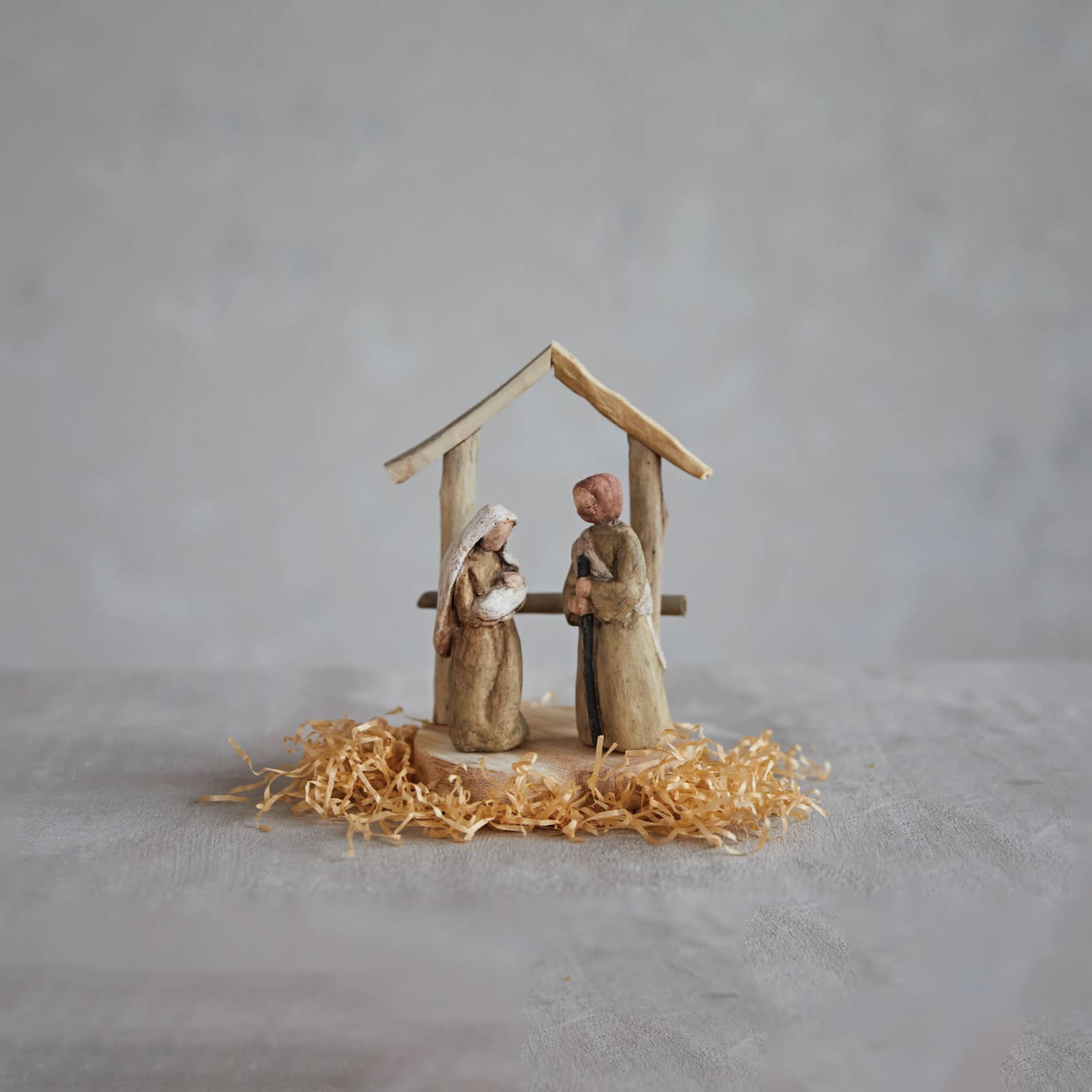 Hello Honey® 5" Natural Handmade Driftwood & Paper Mache Nativity with Wood Base