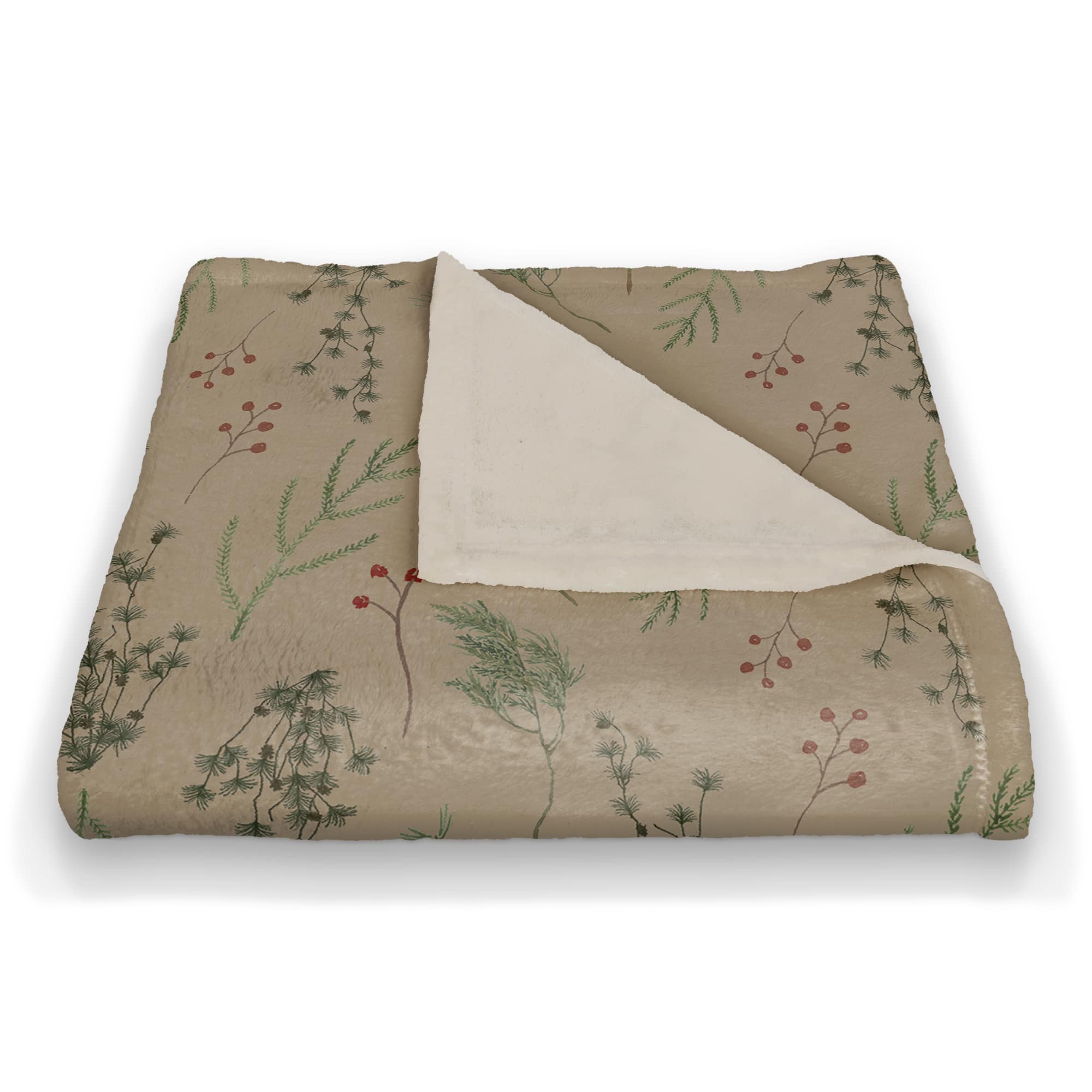 Pine Greenery on Brown Coral Fleece Blanket